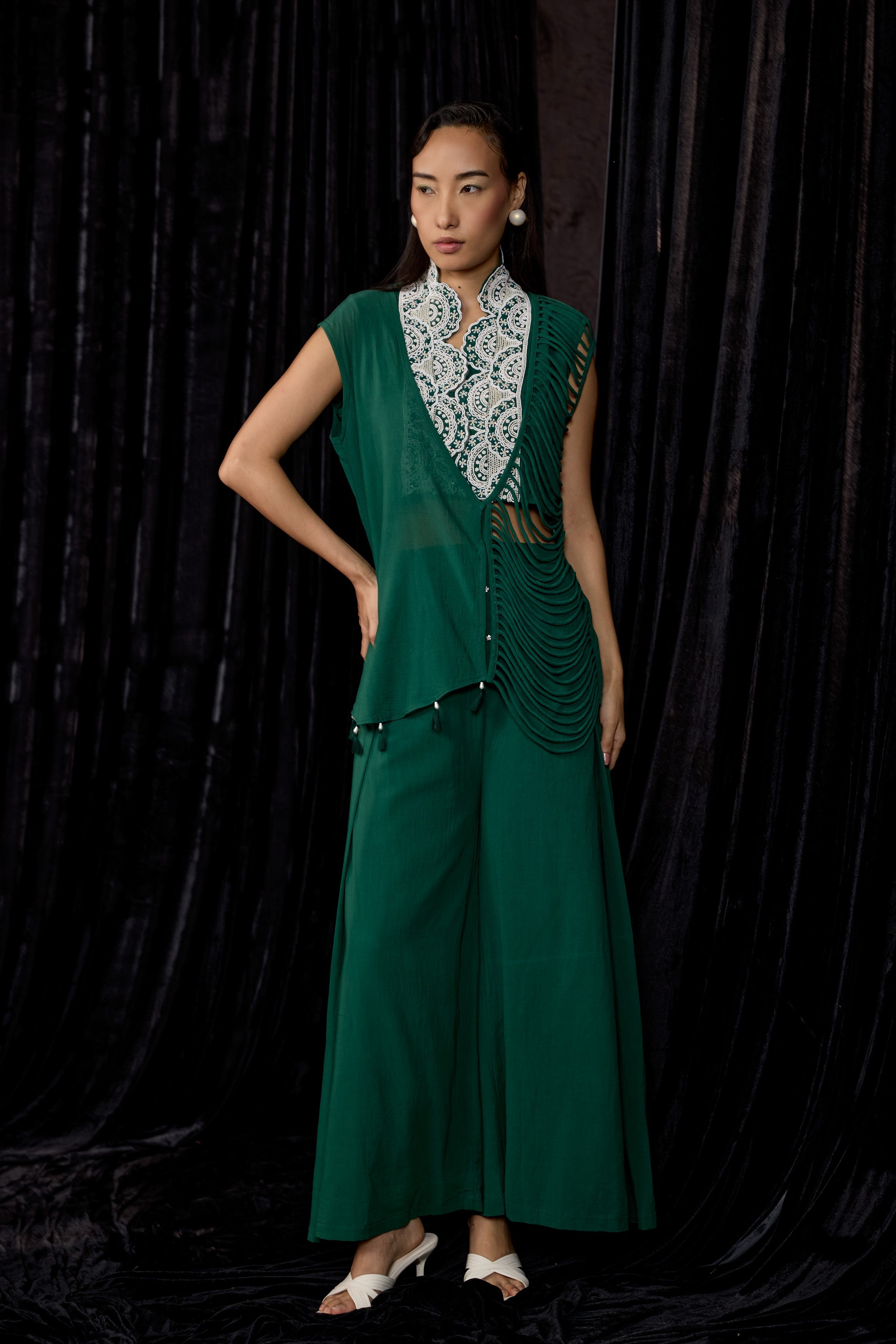 Rich Green Embellished Georgette Silk Co-Ord Set