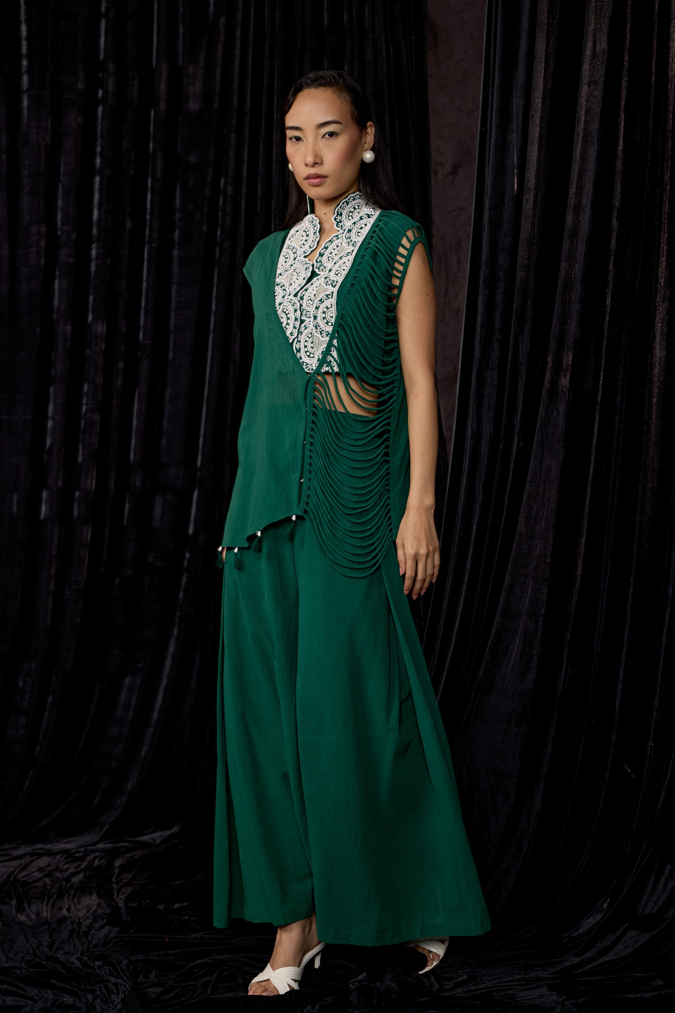Rich Green Embellished Georgette Silk Co-Ord Set