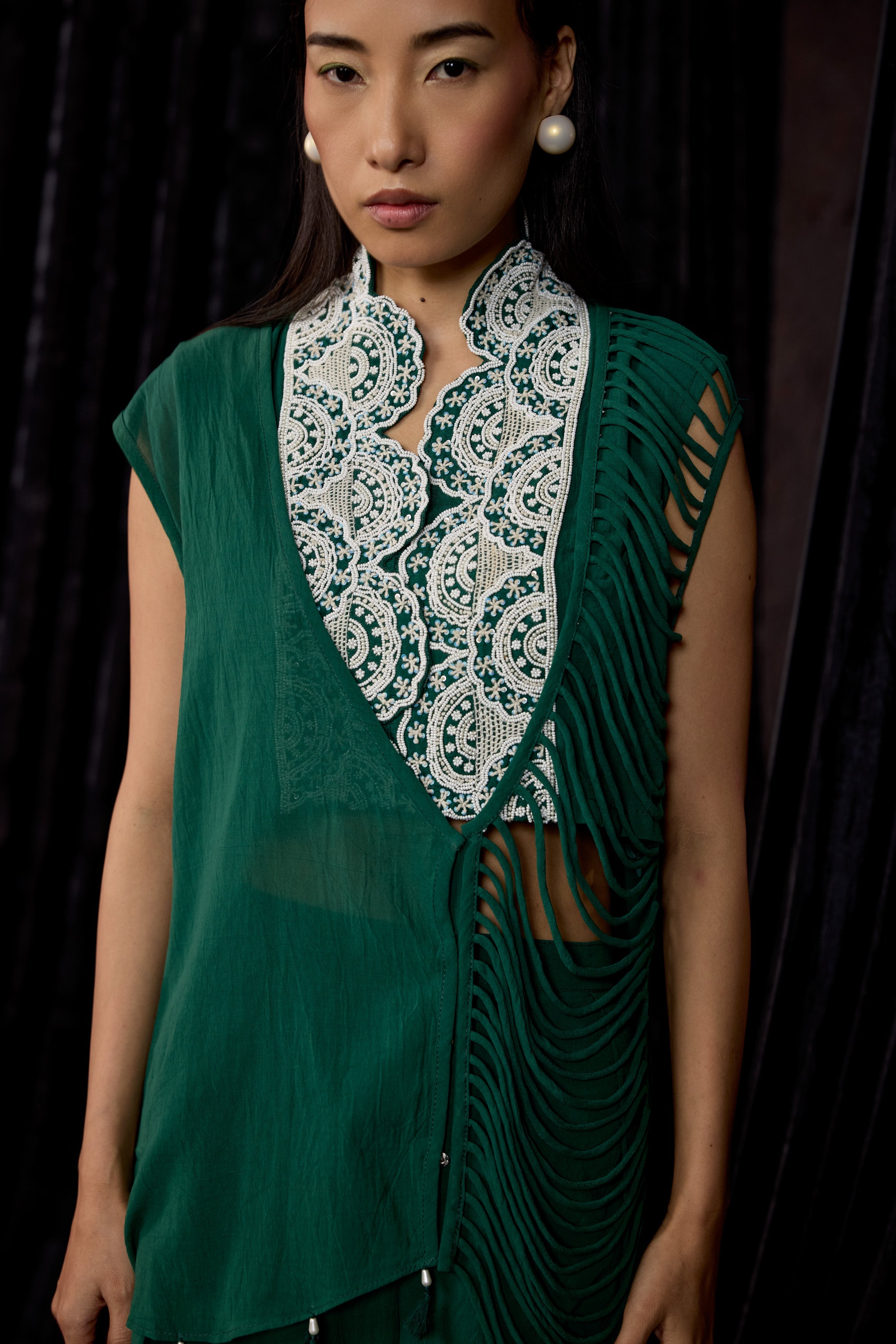 Rich Green Embellished Georgette Silk Co-Ord Set