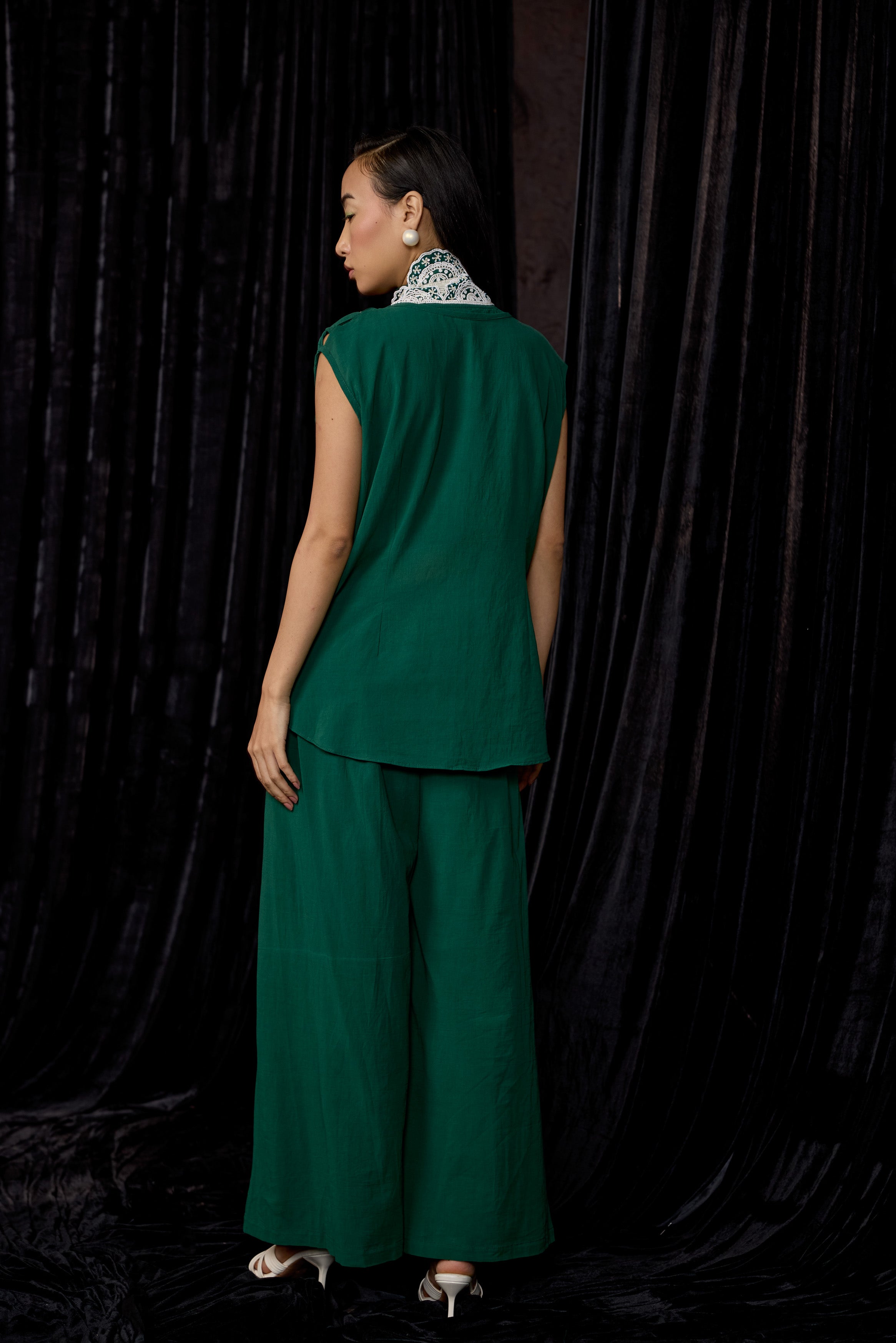 Rich Green Embellished Georgette Silk Co-Ord Set