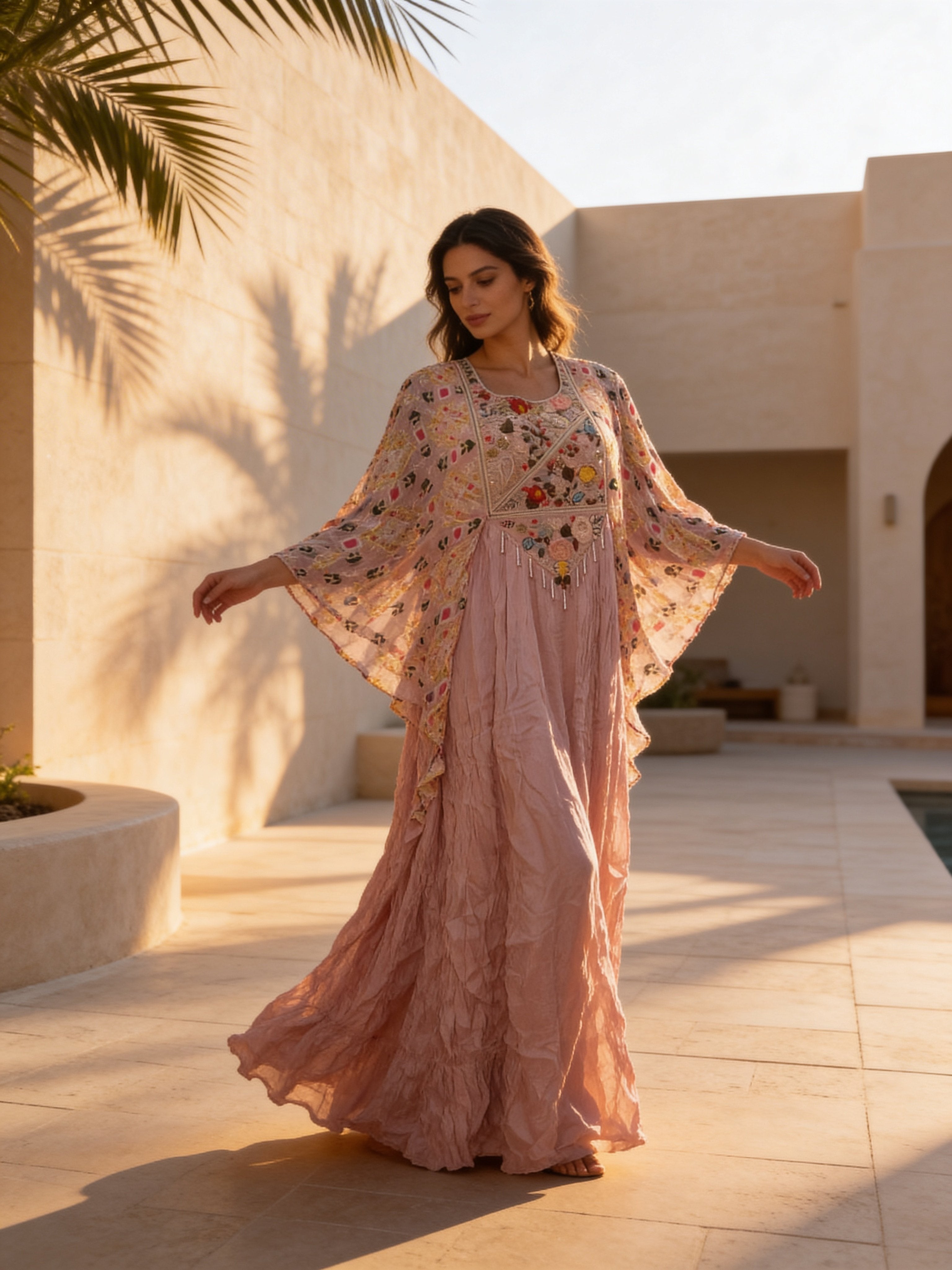 Blush Rose Embellished Chinon Silk Gow