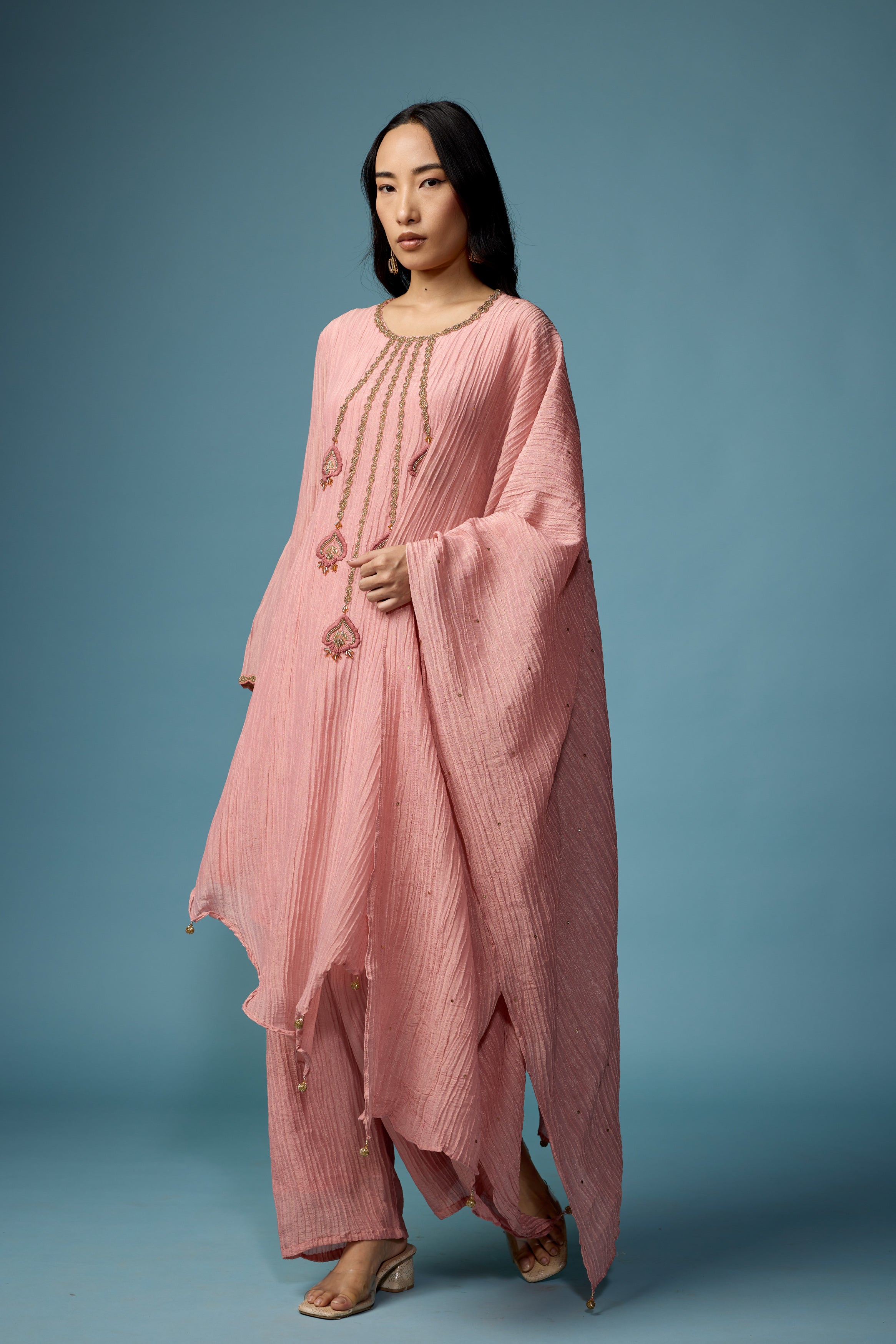 Blush Pink Embellished Premium Silk Pant Set
