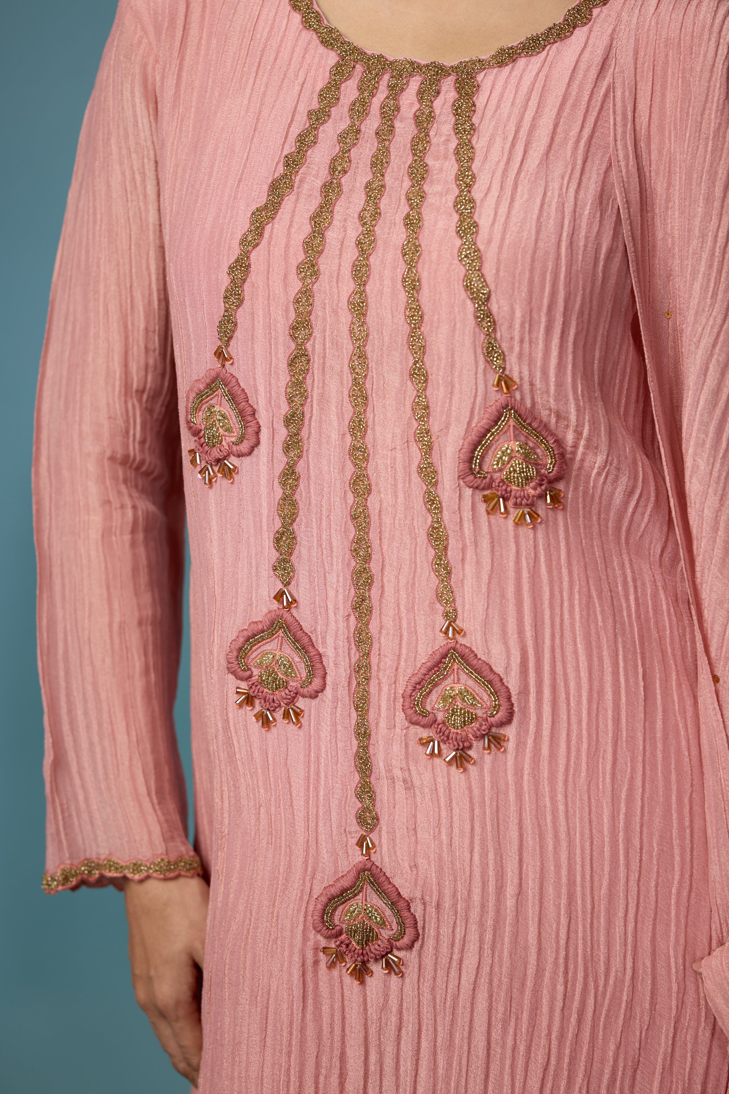 Blush Pink Embellished Premium Silk Pant Set