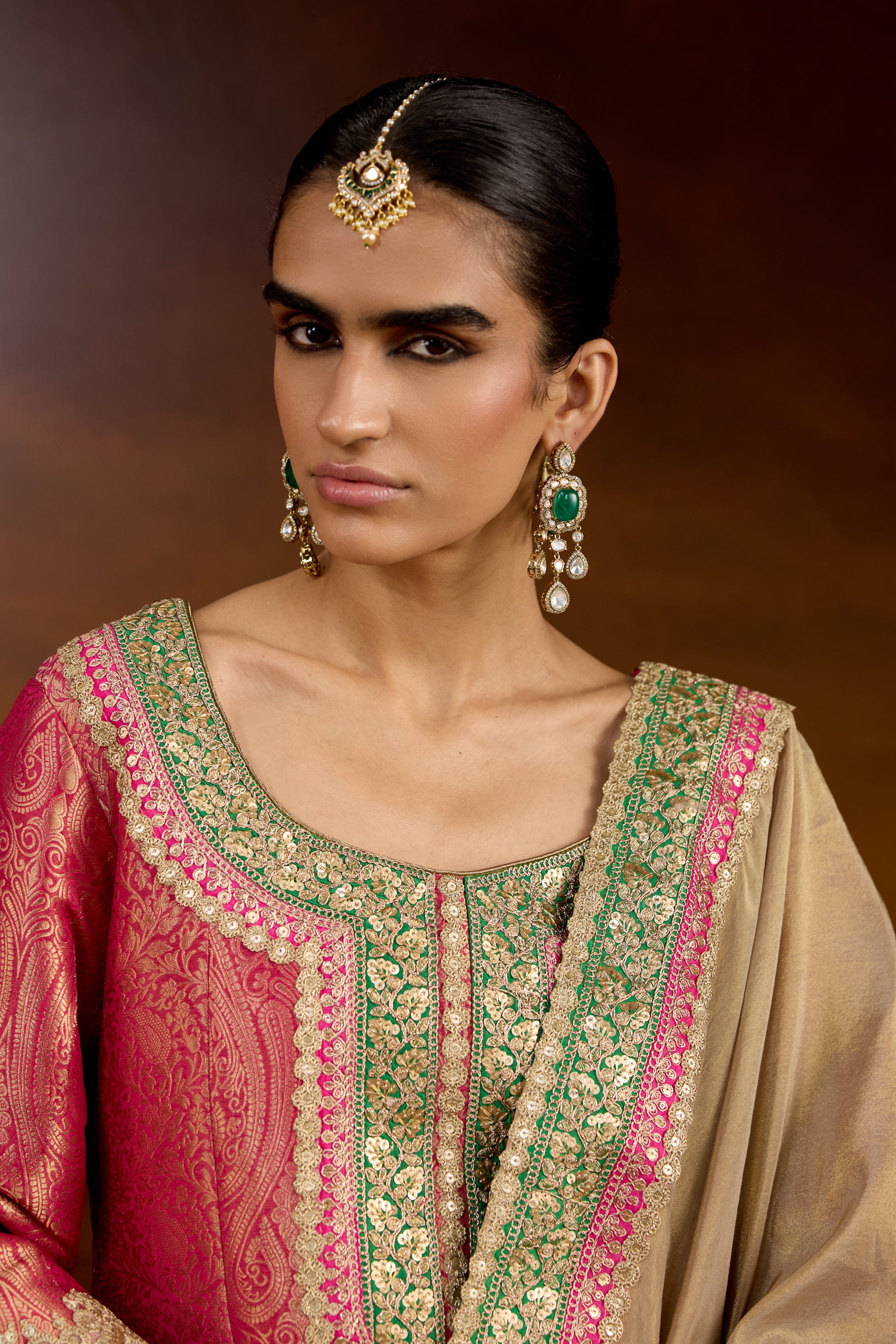Hot Pink Embellished Brocade Silk Sharara Set
