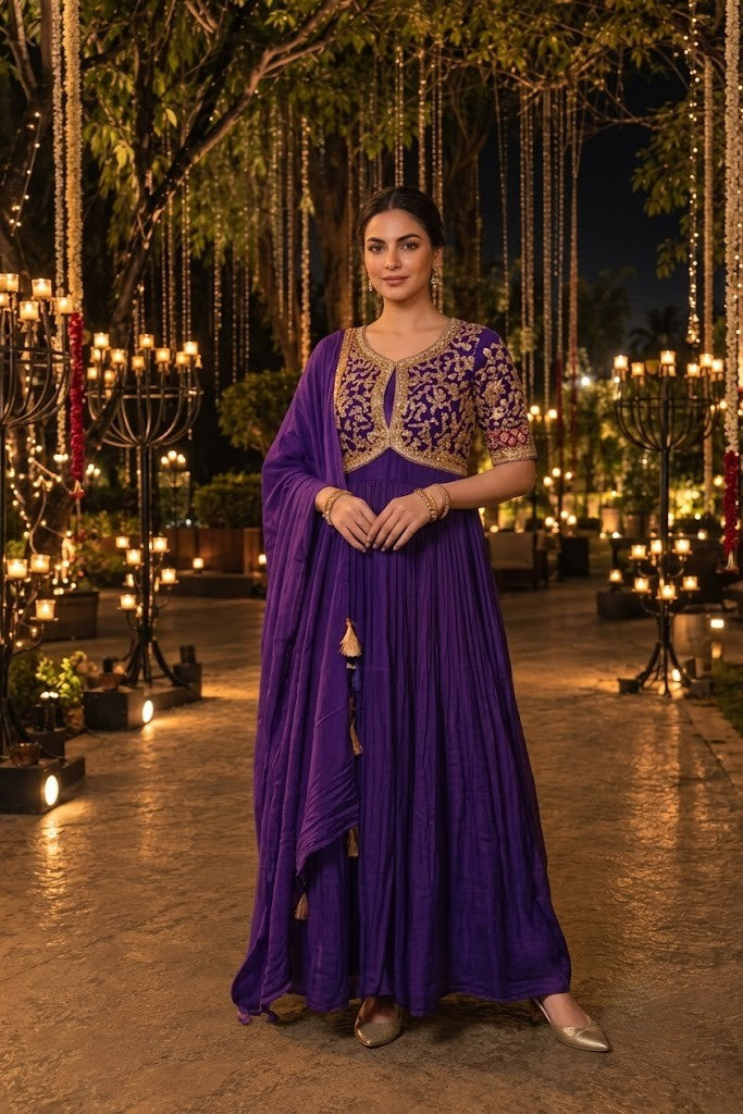 Deep Orchid Purple Embellished Georgette Silk Anarkali Set