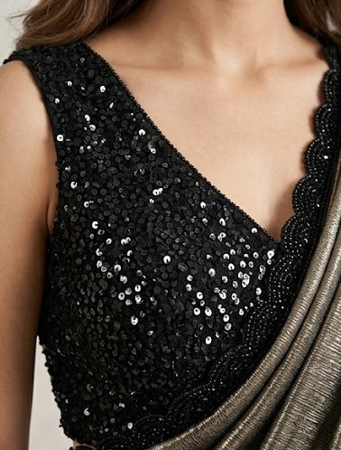 Onyx Black Embellished Premium Lycra Silk Saree