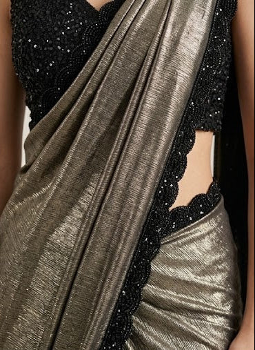 Onyx Black Embellished Premium Lycra Silk Saree