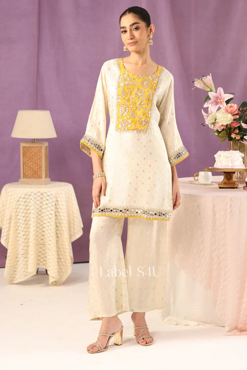 Elegant Ivory Brocade Silk Co-ord Set