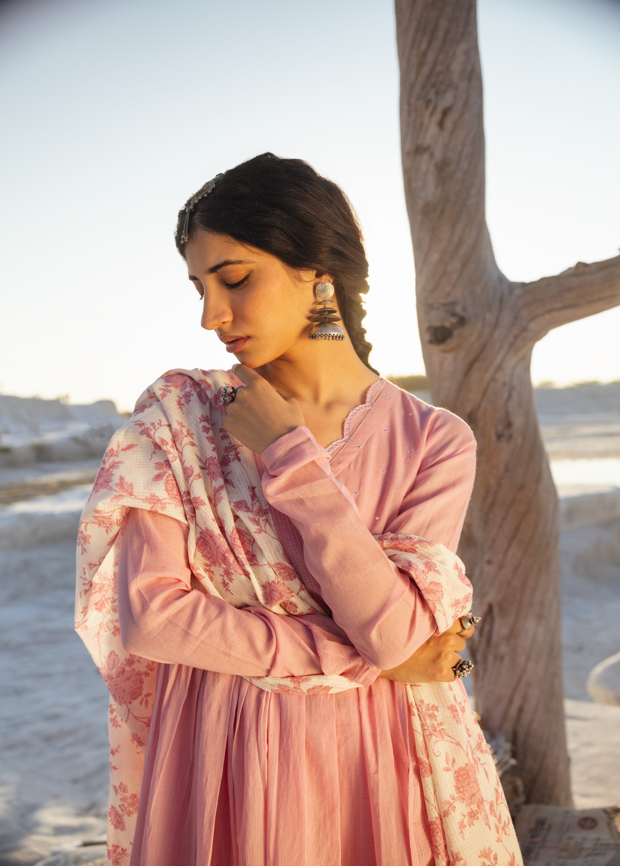 Blush Pink Embellished Mul Cotton Anarkali Set