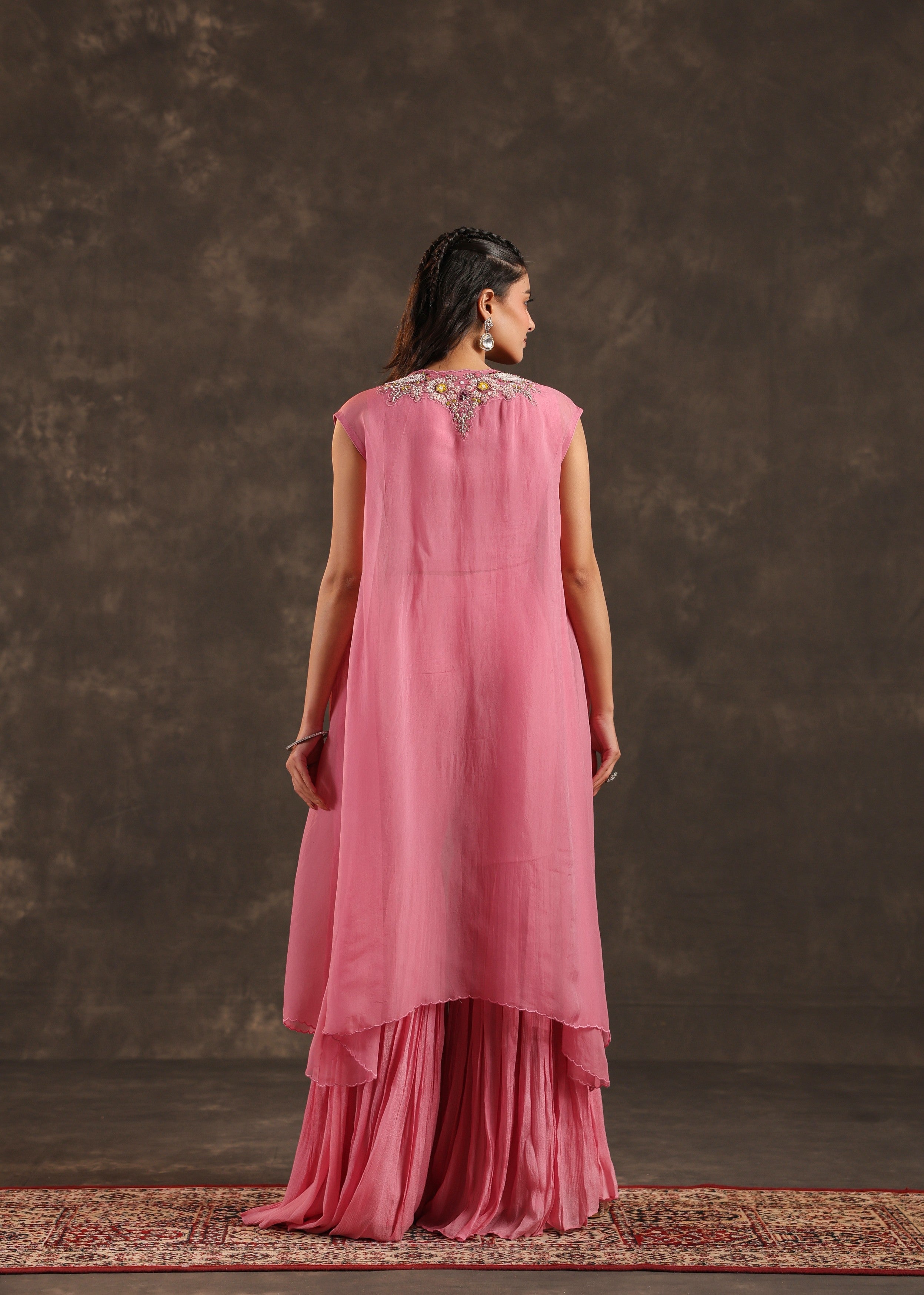 Rose Flora Embellished Chinon Silk Sharara Set