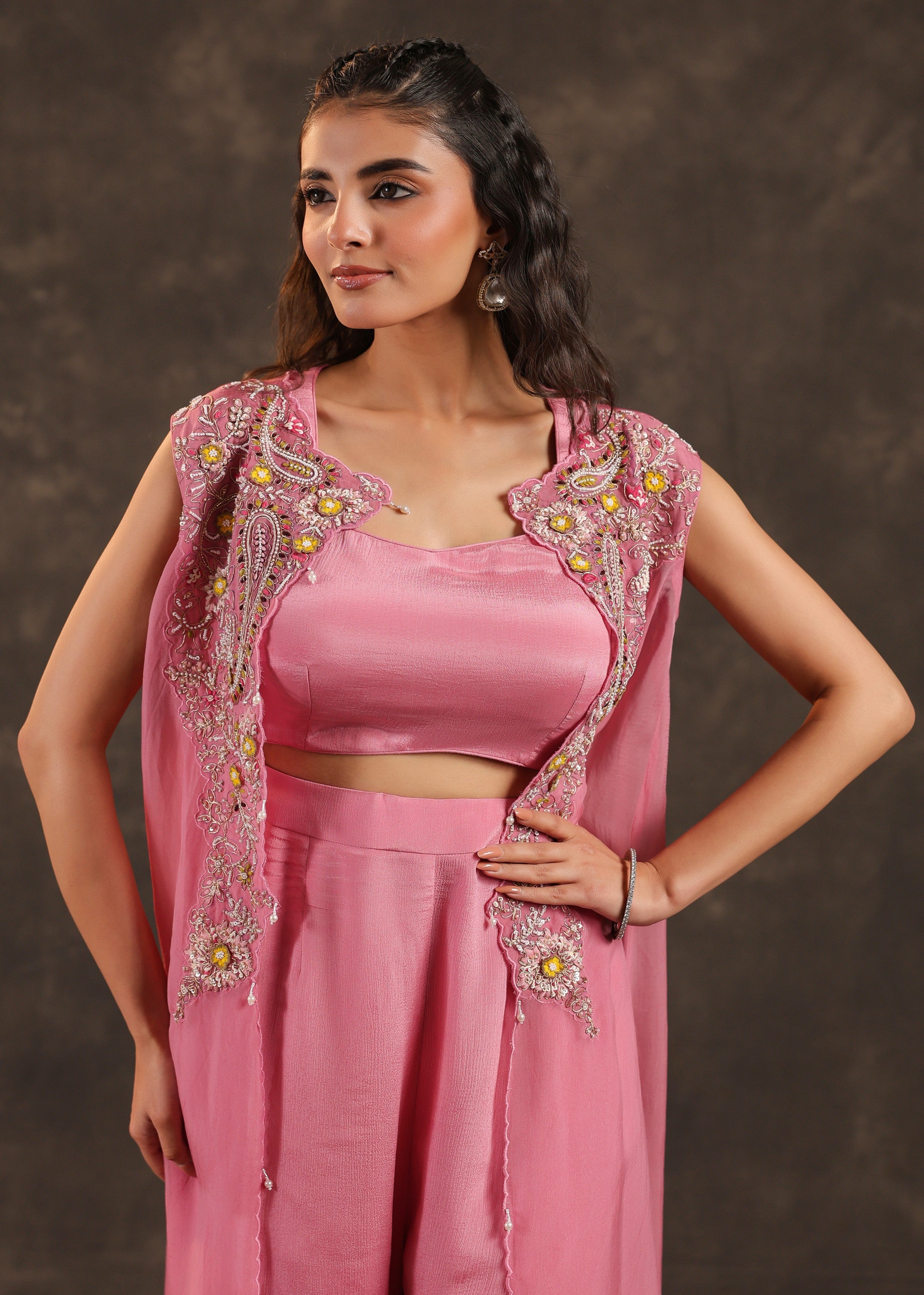 Rose Flora Embellished Chinon Silk Sharara Set