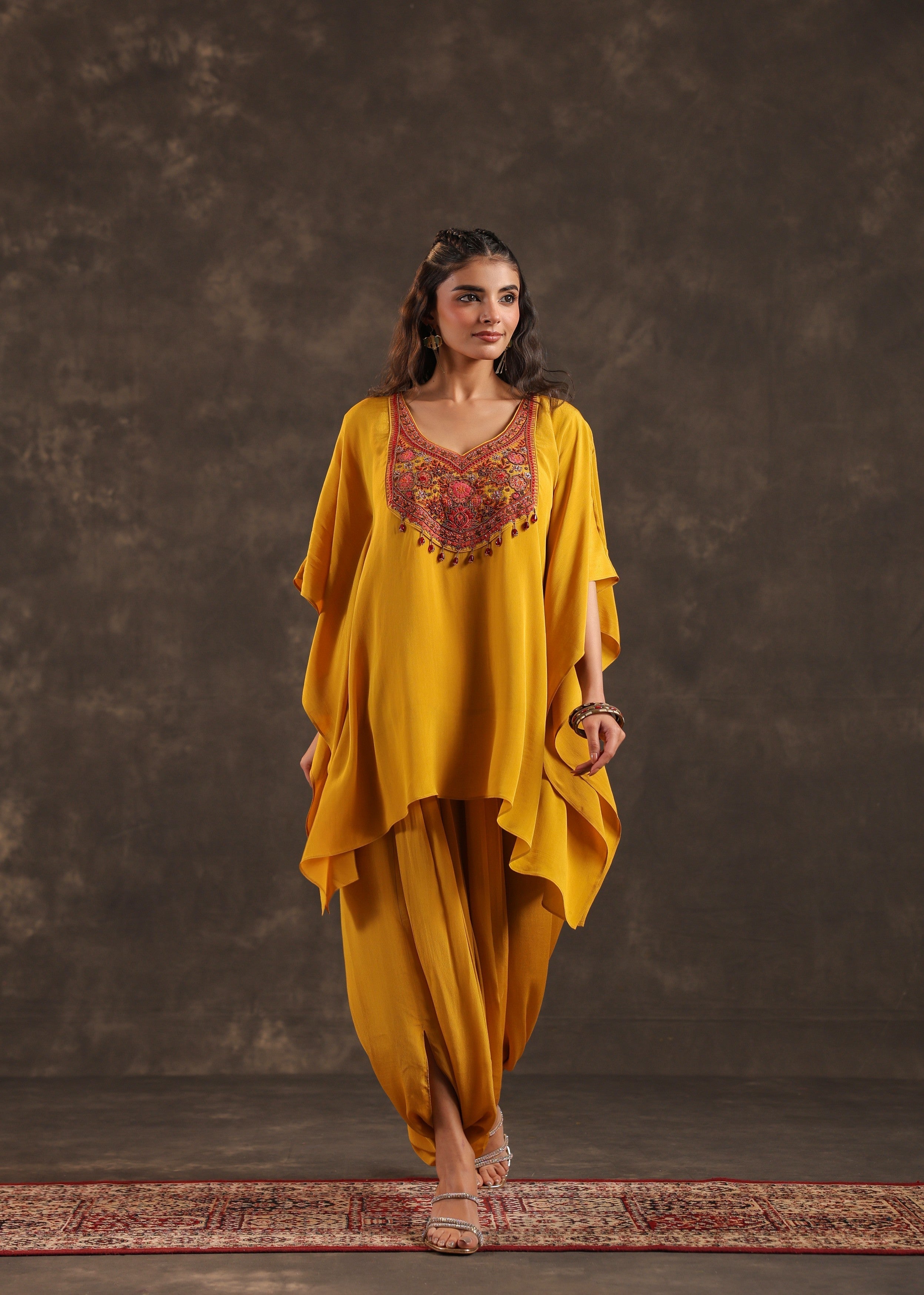 Mustard Glow Embellished Crepe Silk Dhoti Set