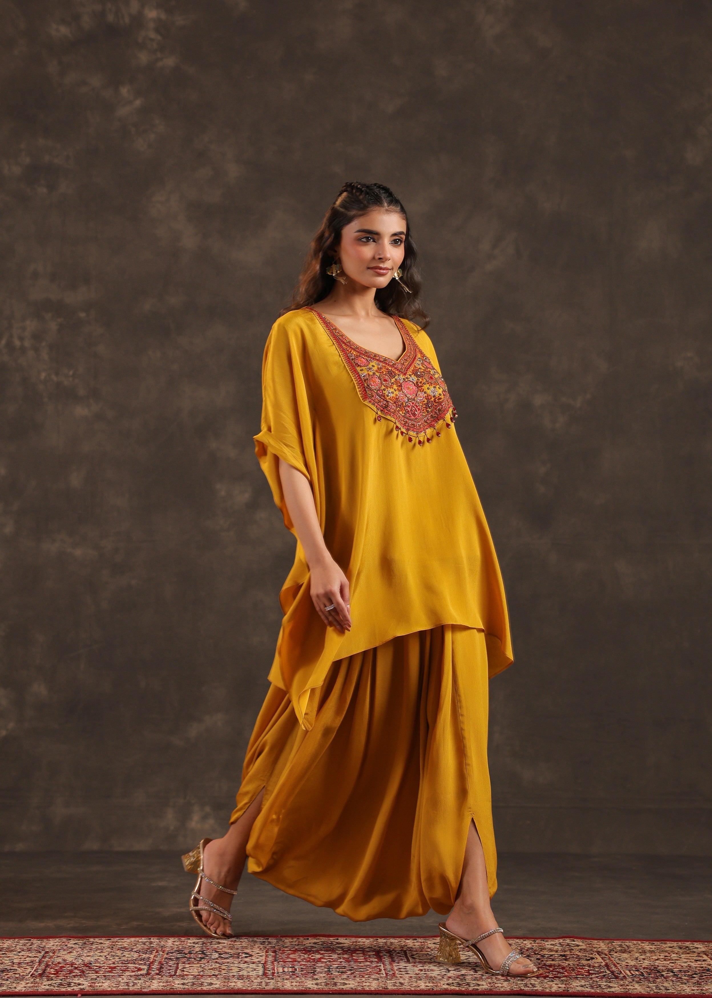 Mustard Glow Embellished Crepe Silk Dhoti Set
