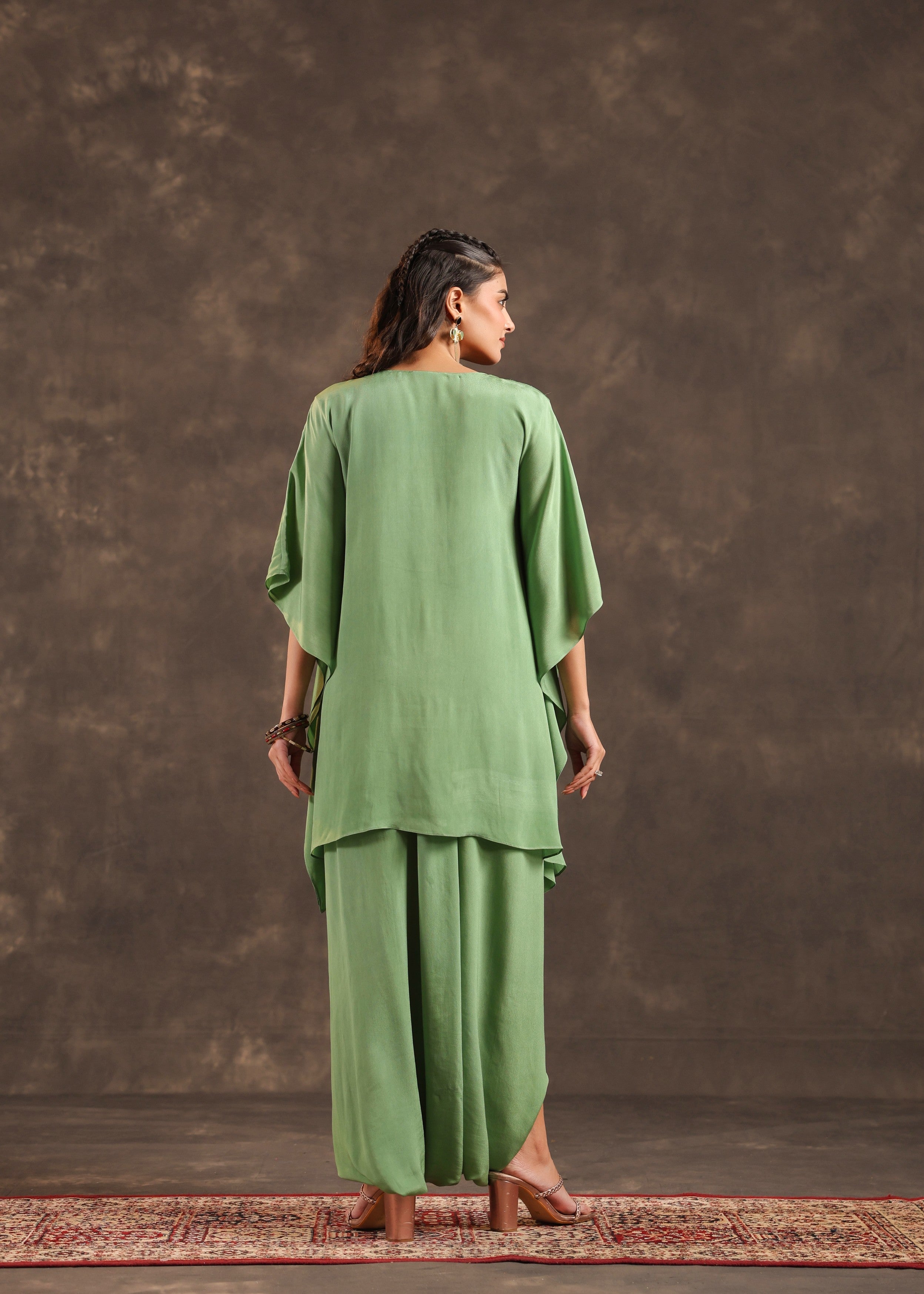 Pistachio Glow Embellished Crepe Silk Dhoti Set