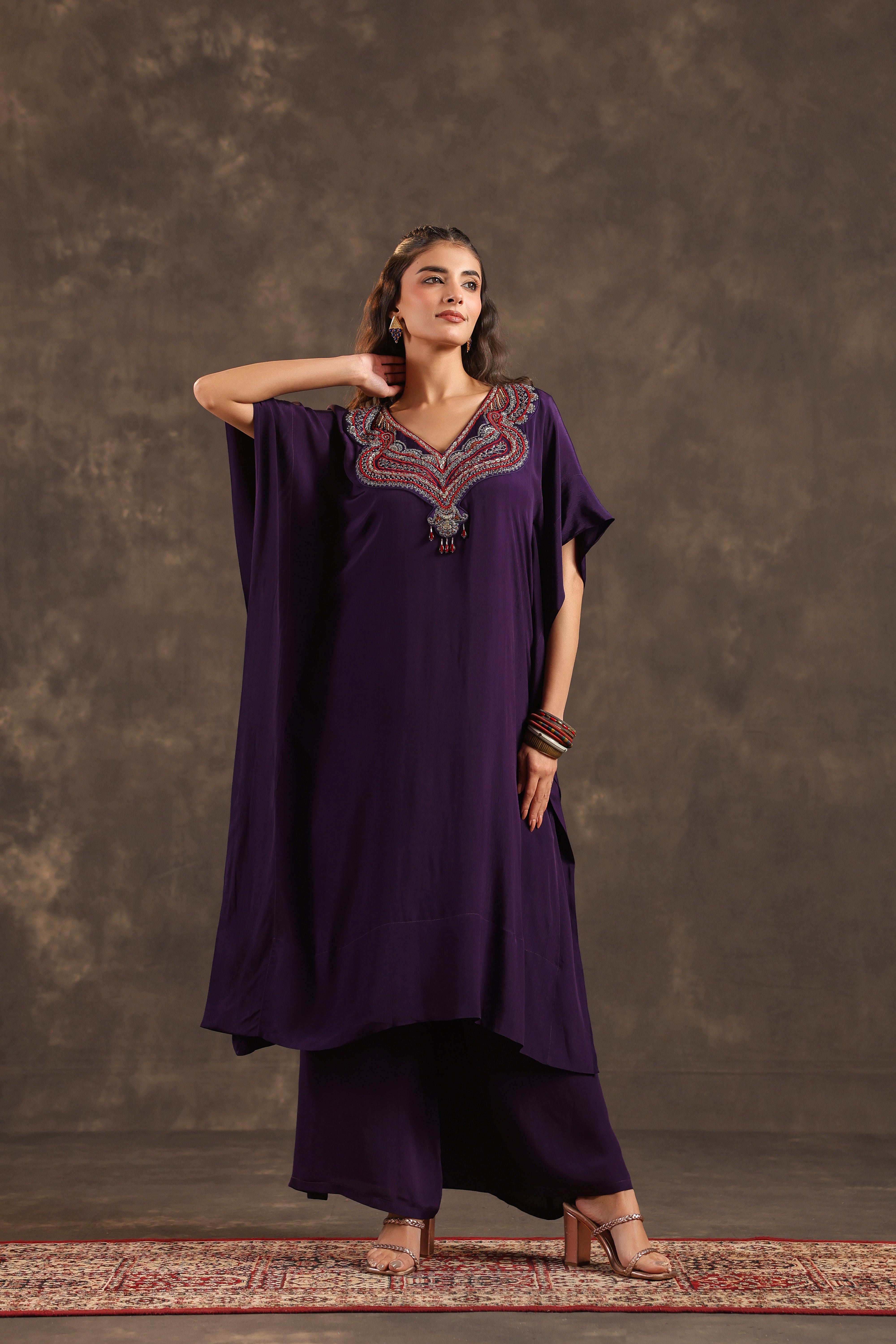 Amethyst Grace Embellished Crepe Silk Kurta Set