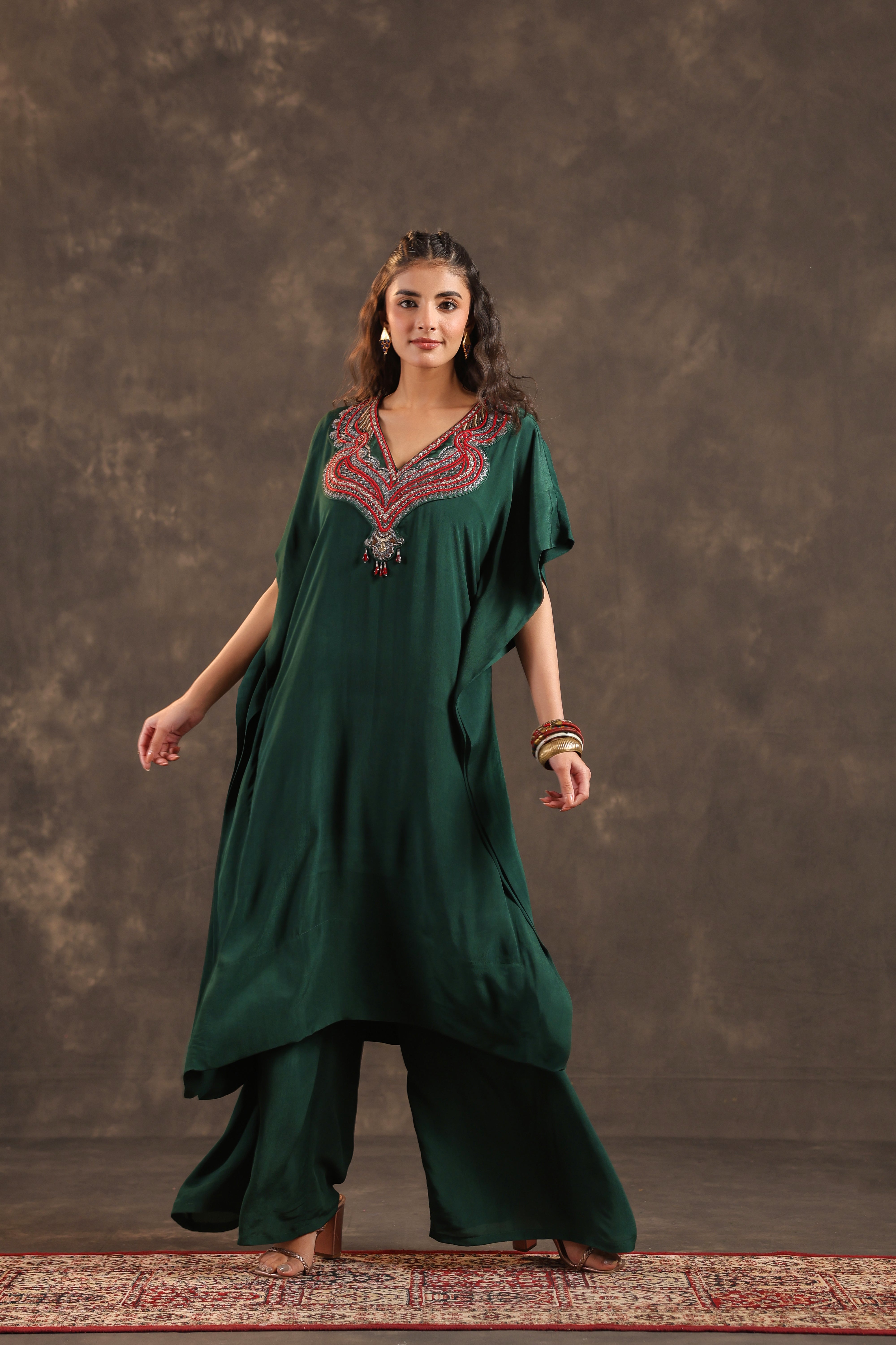 Emerald Grace Embellished Crepe Silk Kurta Set