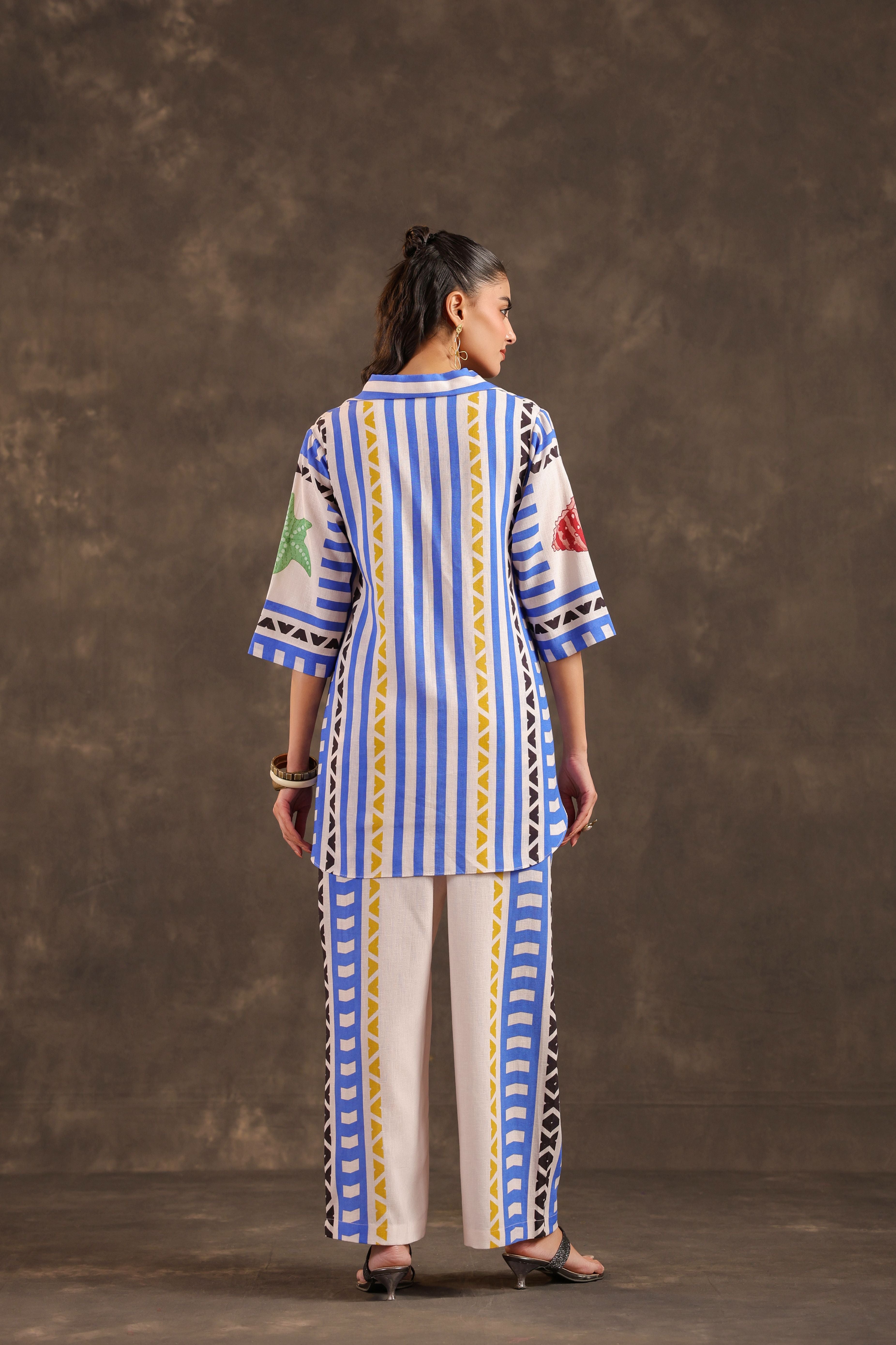Blue Fiesta Printed Linen Co-Ord Set