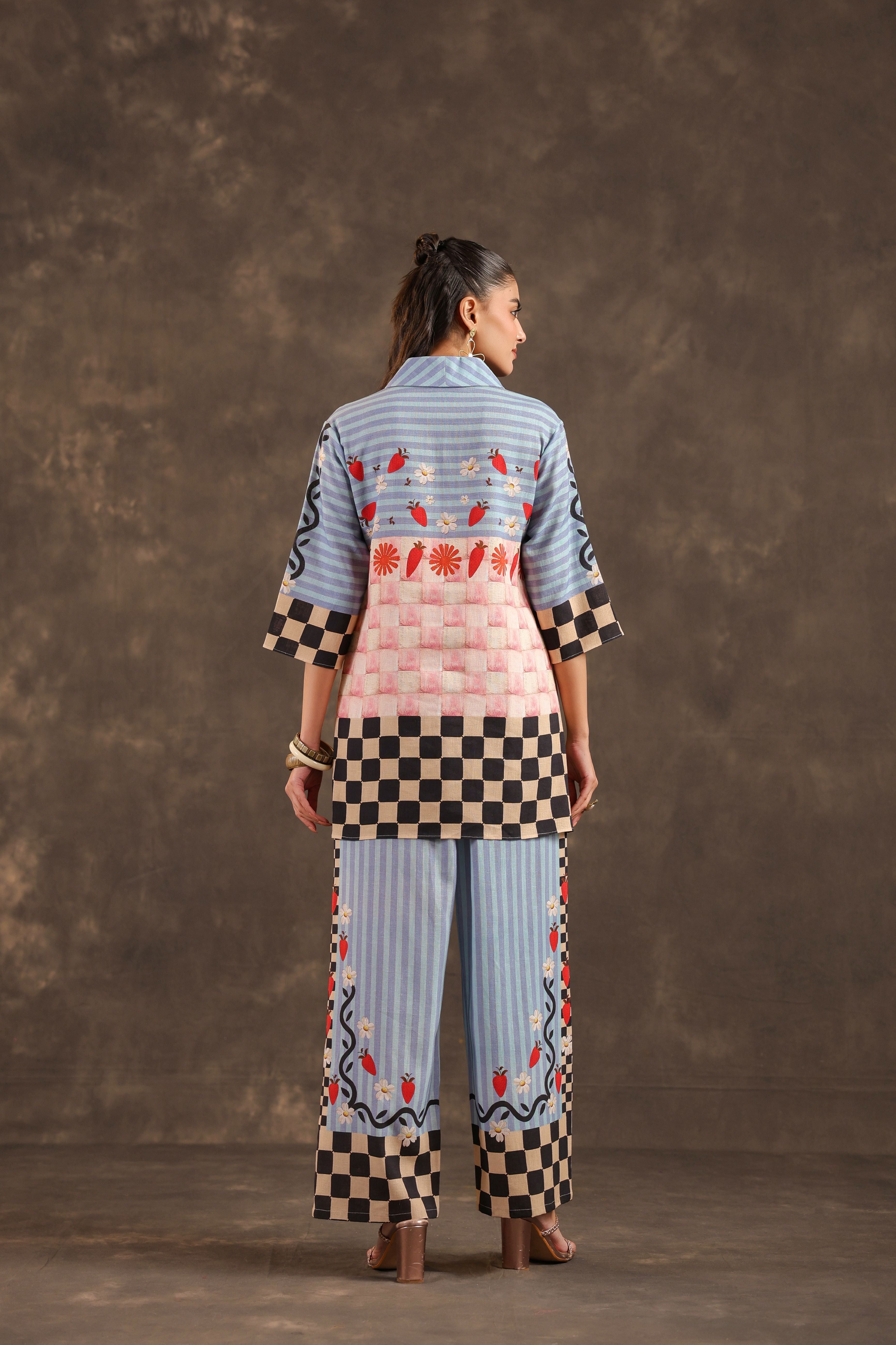 Powder Blue Printed Linen Co-Ord Set