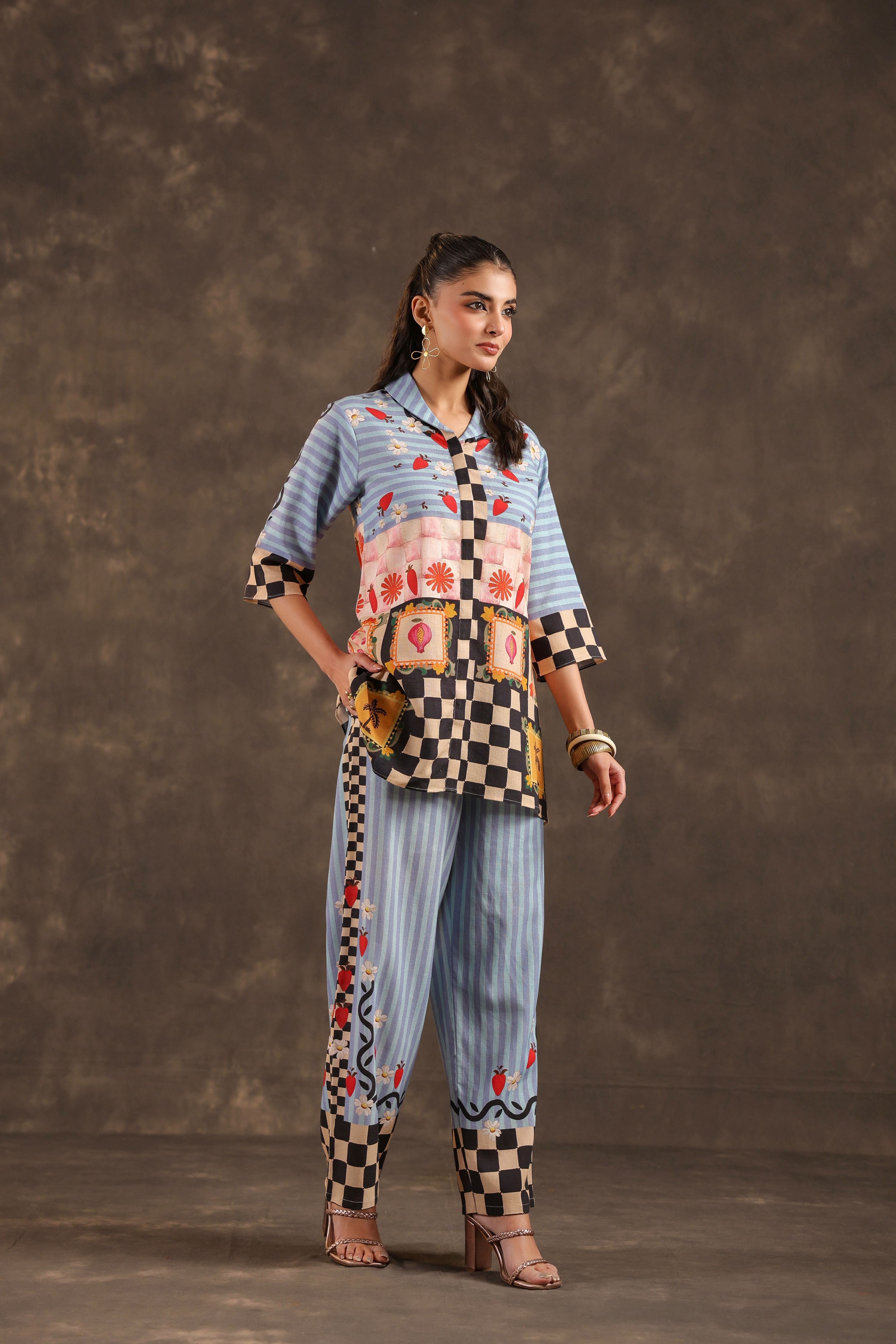 Powder Blue Printed Linen Co-Ord Set