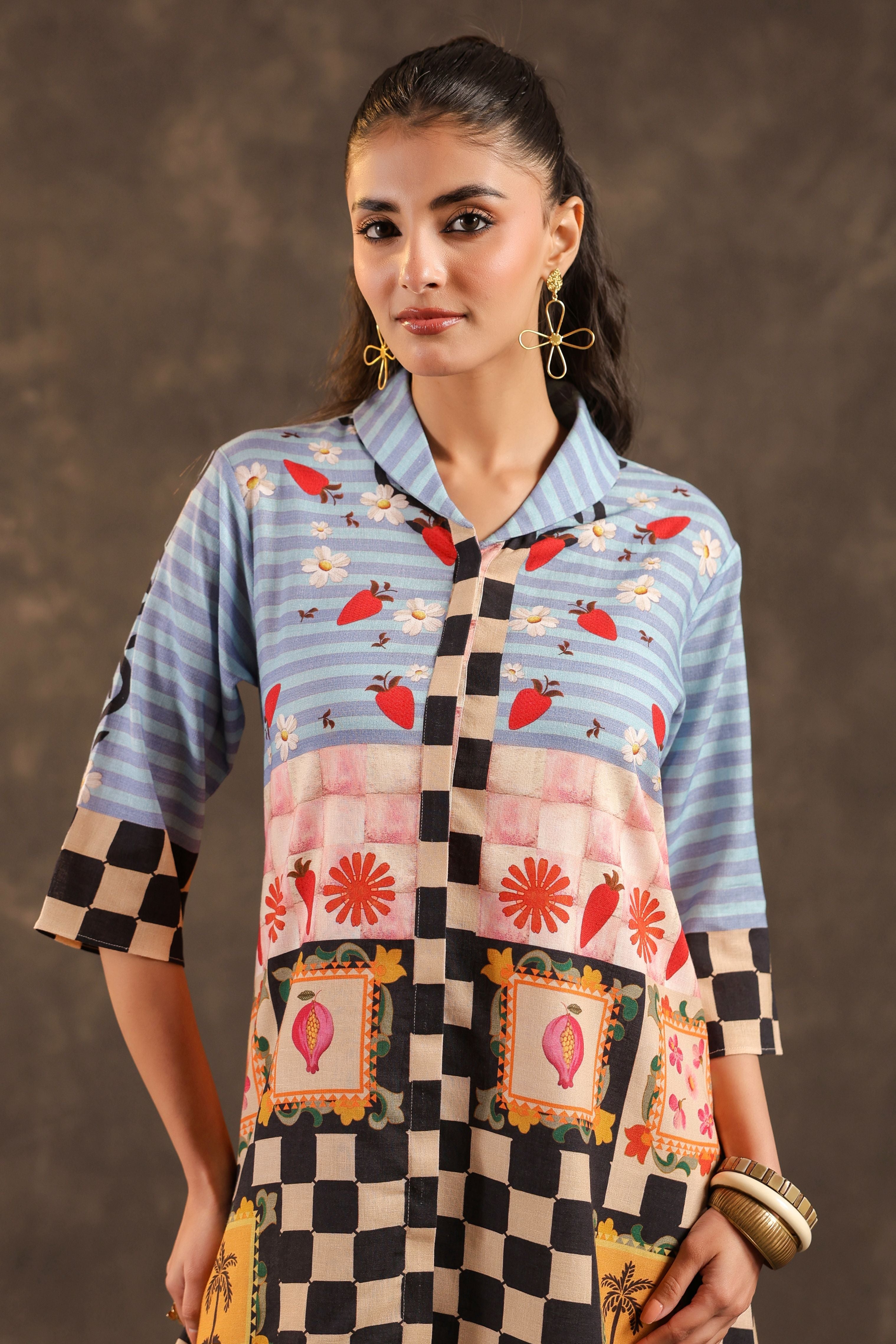 Powder Blue Printed Linen Co-Ord Set