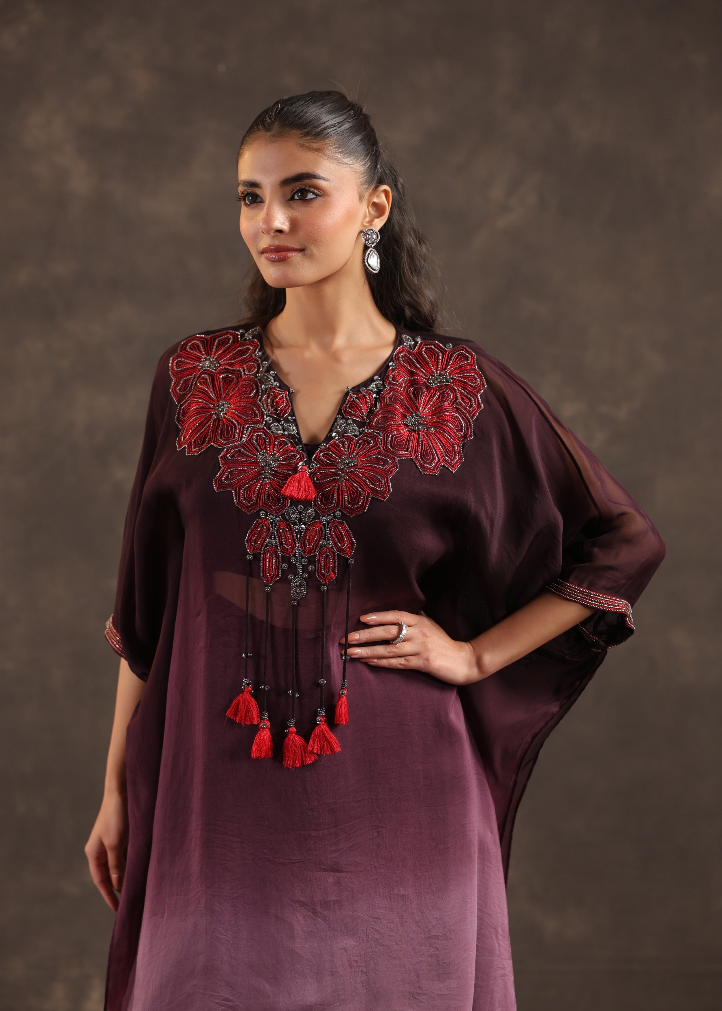 Dusk Bloom Embellished Organza Silk Skirt Set