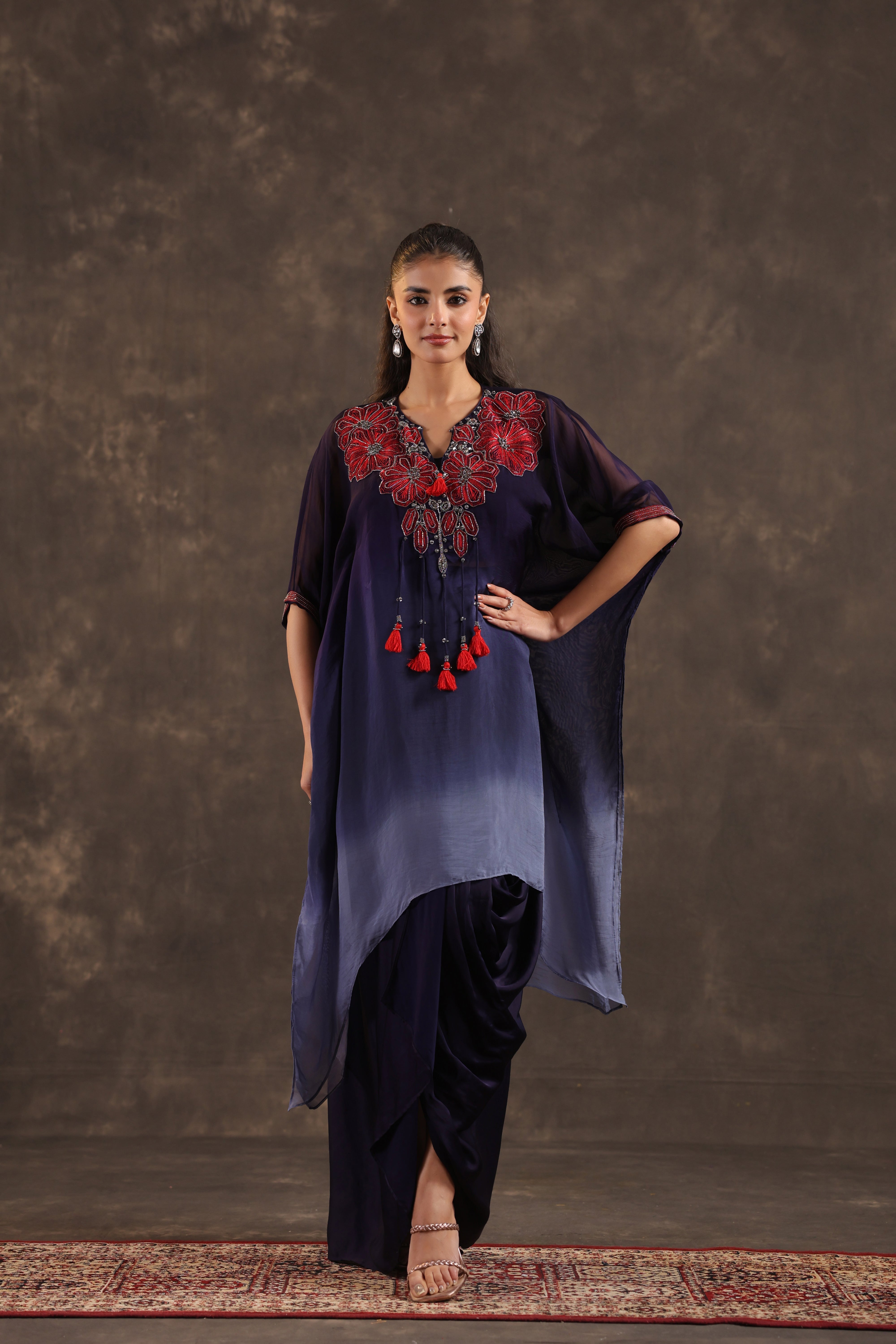 Twilight Bloom Embellished Organza Silk Skirt Set