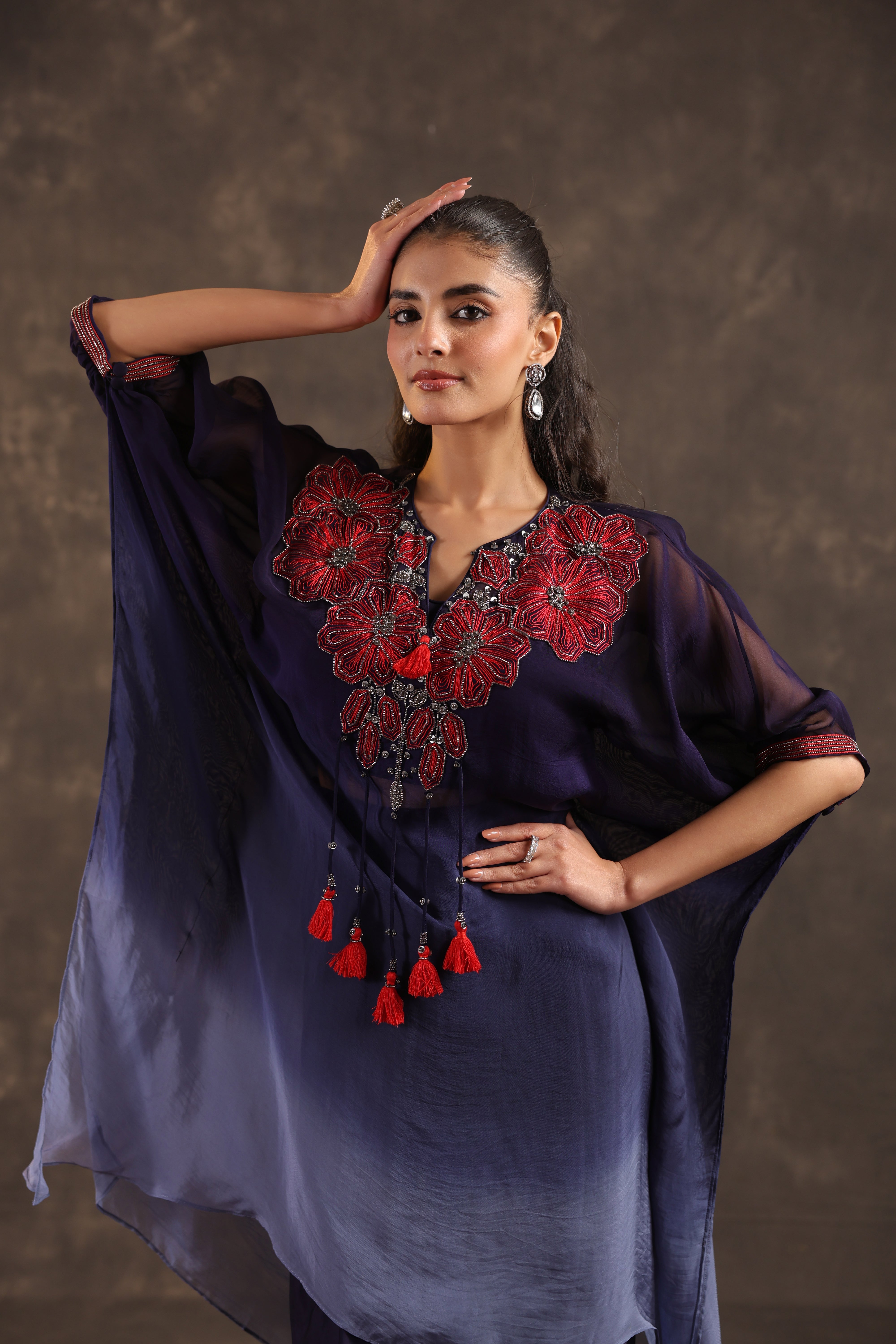 Twilight Bloom Embellished Organza Silk Skirt Set