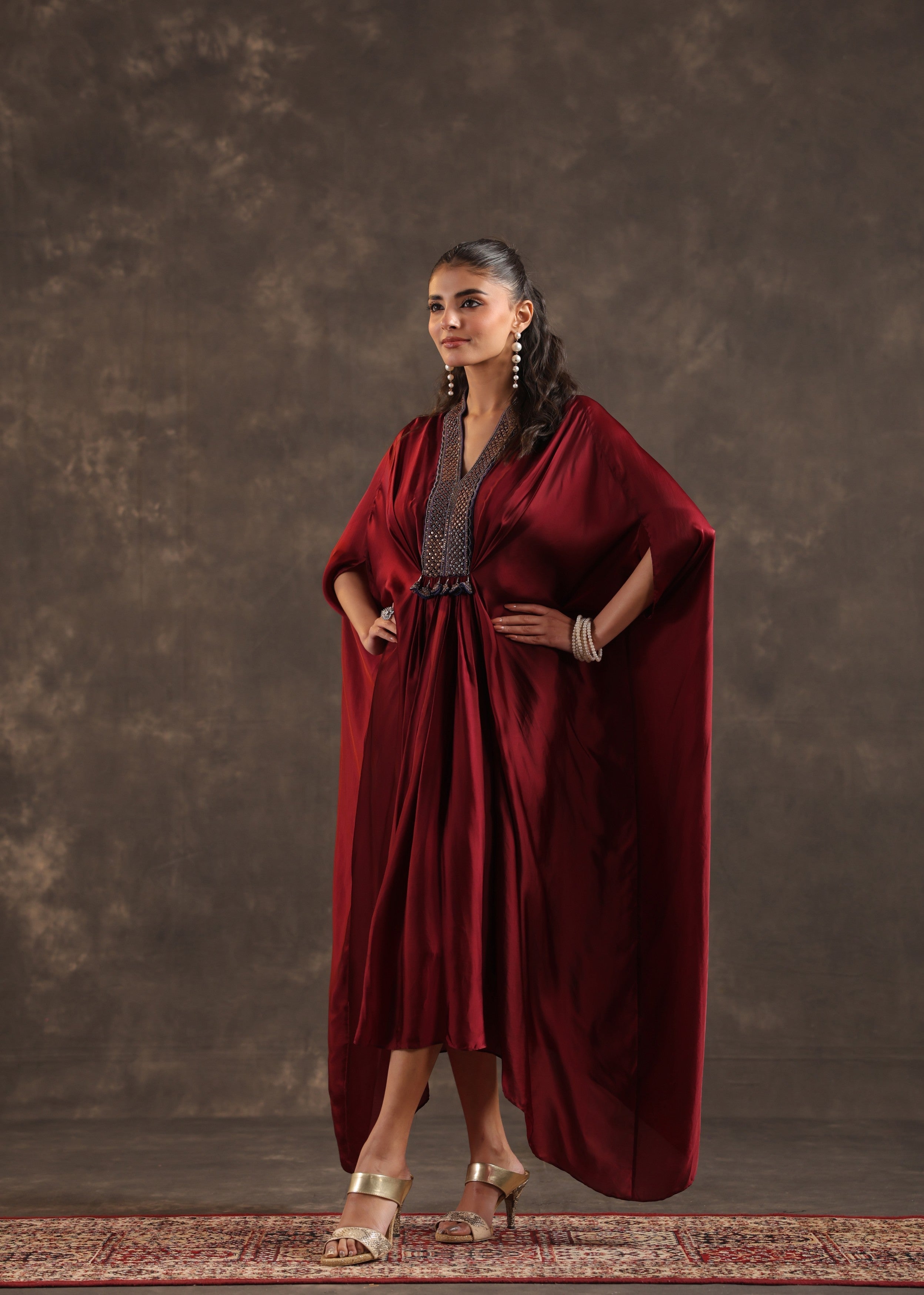 Garnet Regal Embellished Satin Silk Dress
