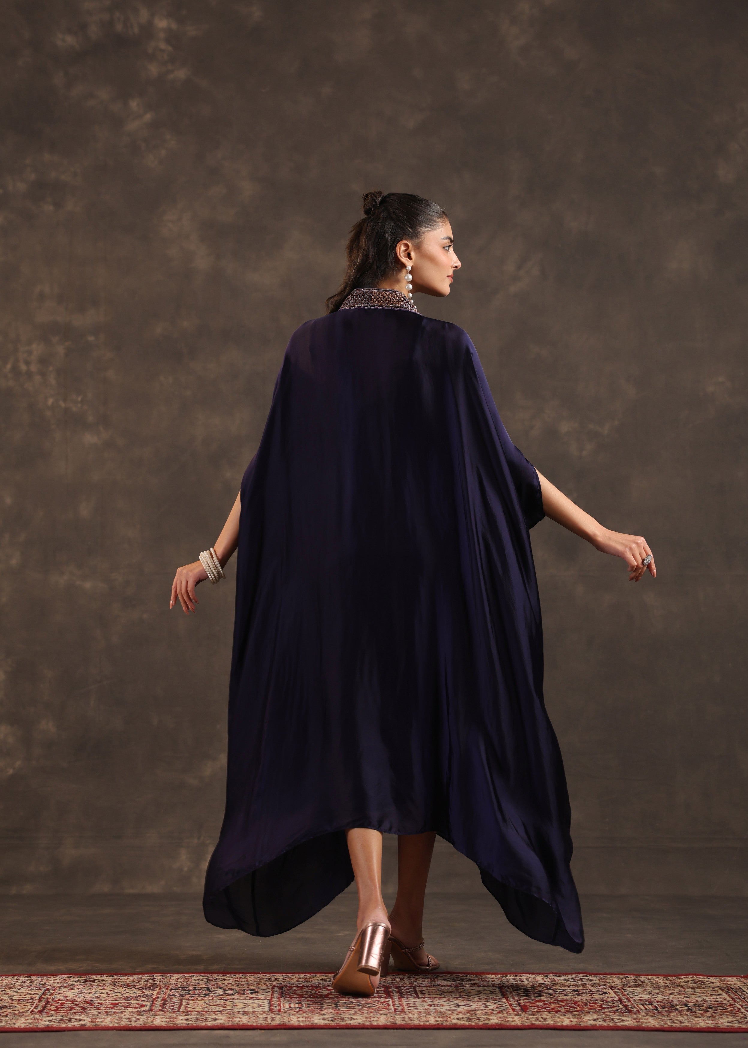 Midnight Regal Embellished Satin Silk Dress