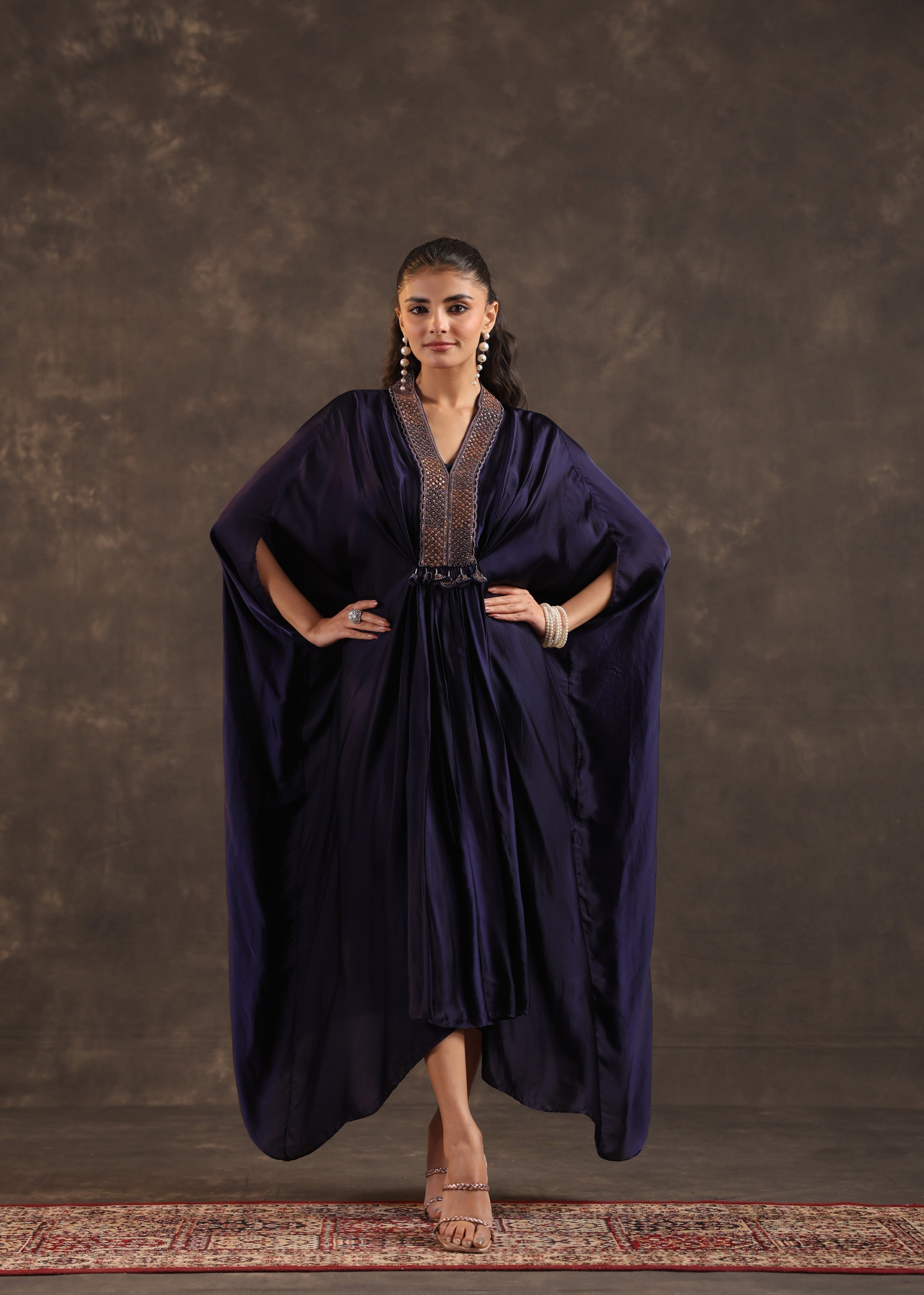 Midnight Regal Embellished Satin Silk Dress