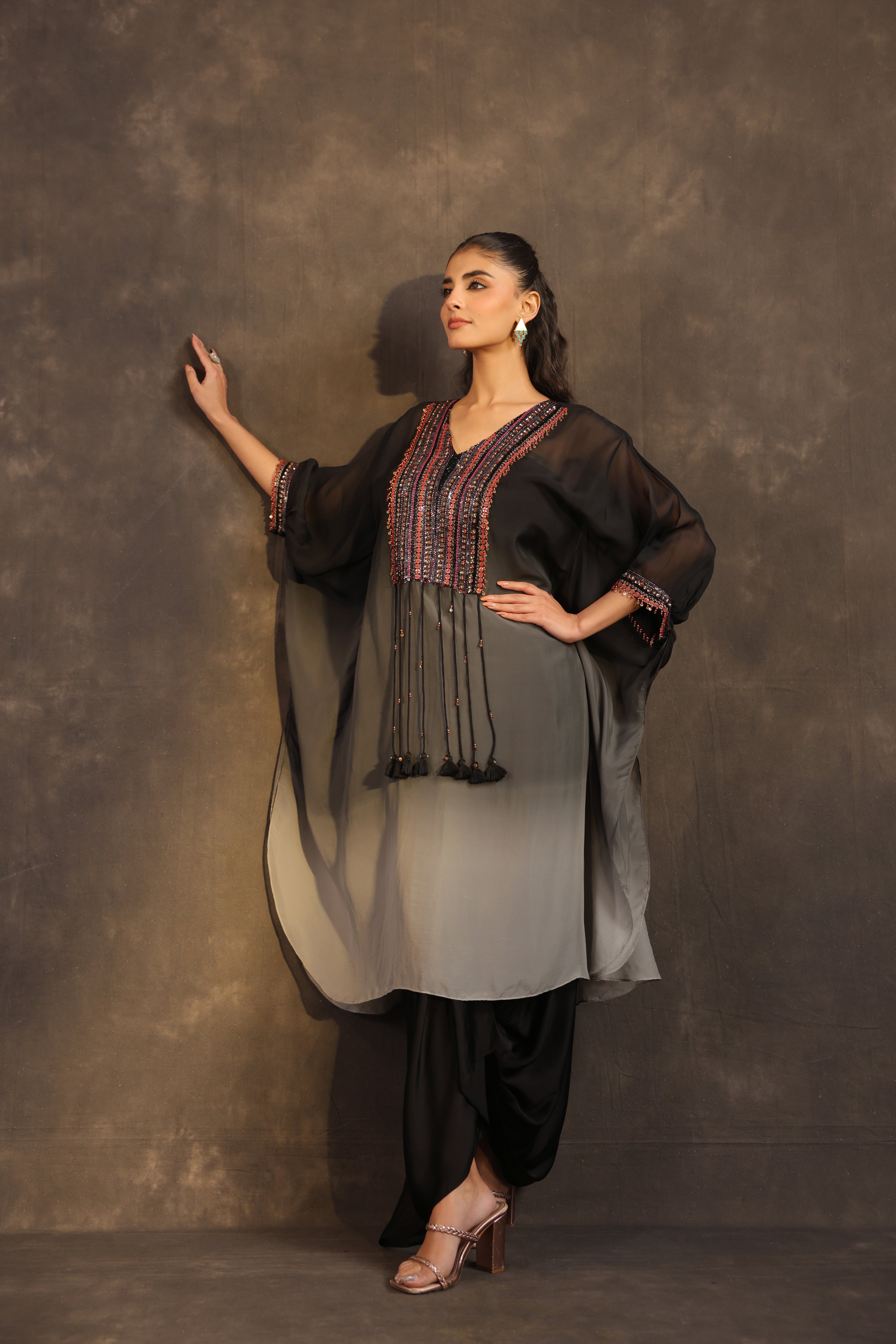 Onyx Ombre Embellished Organza Silk Skirt Set