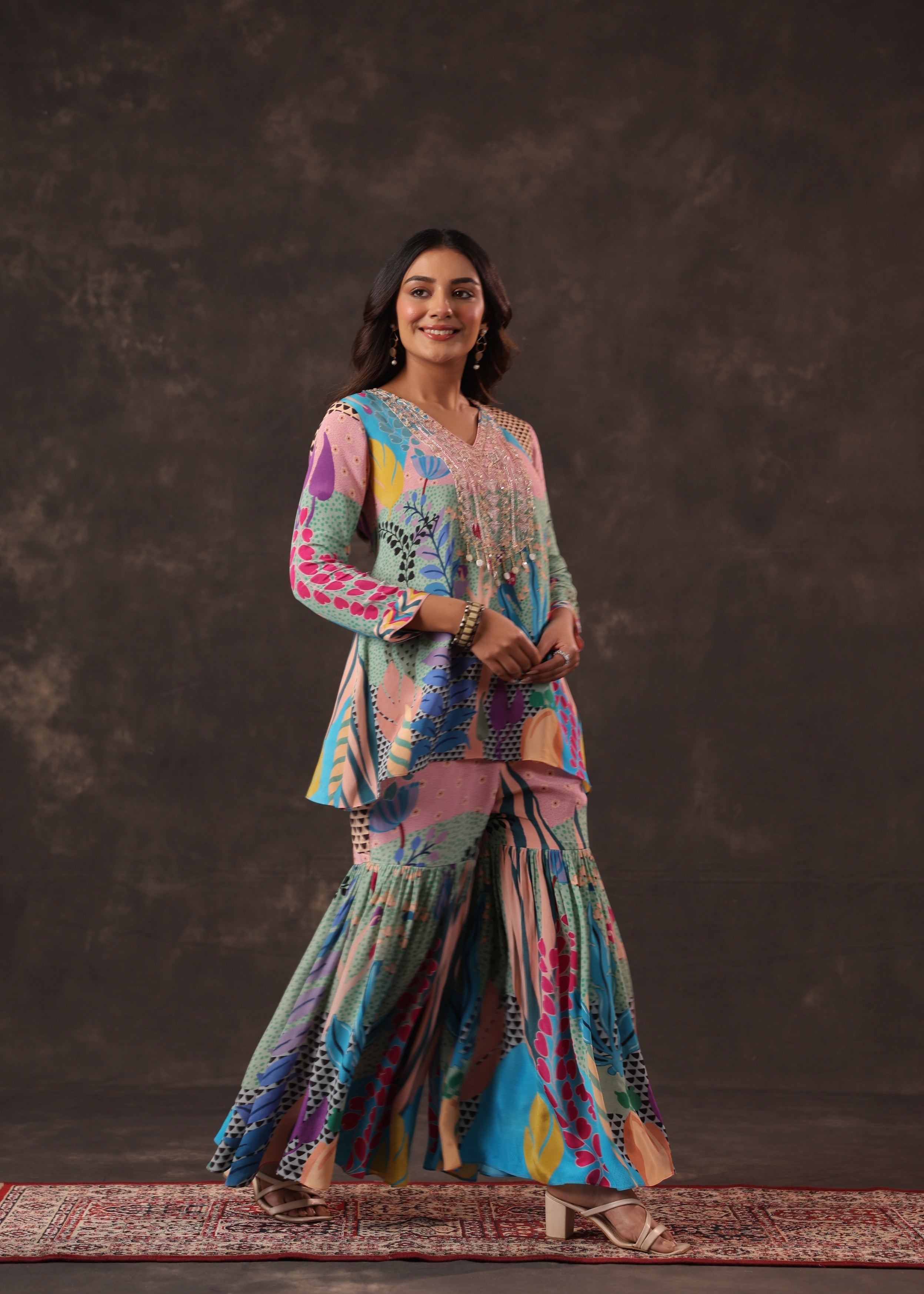 Candy Pastel Printed Crepe Silk Sharara Set