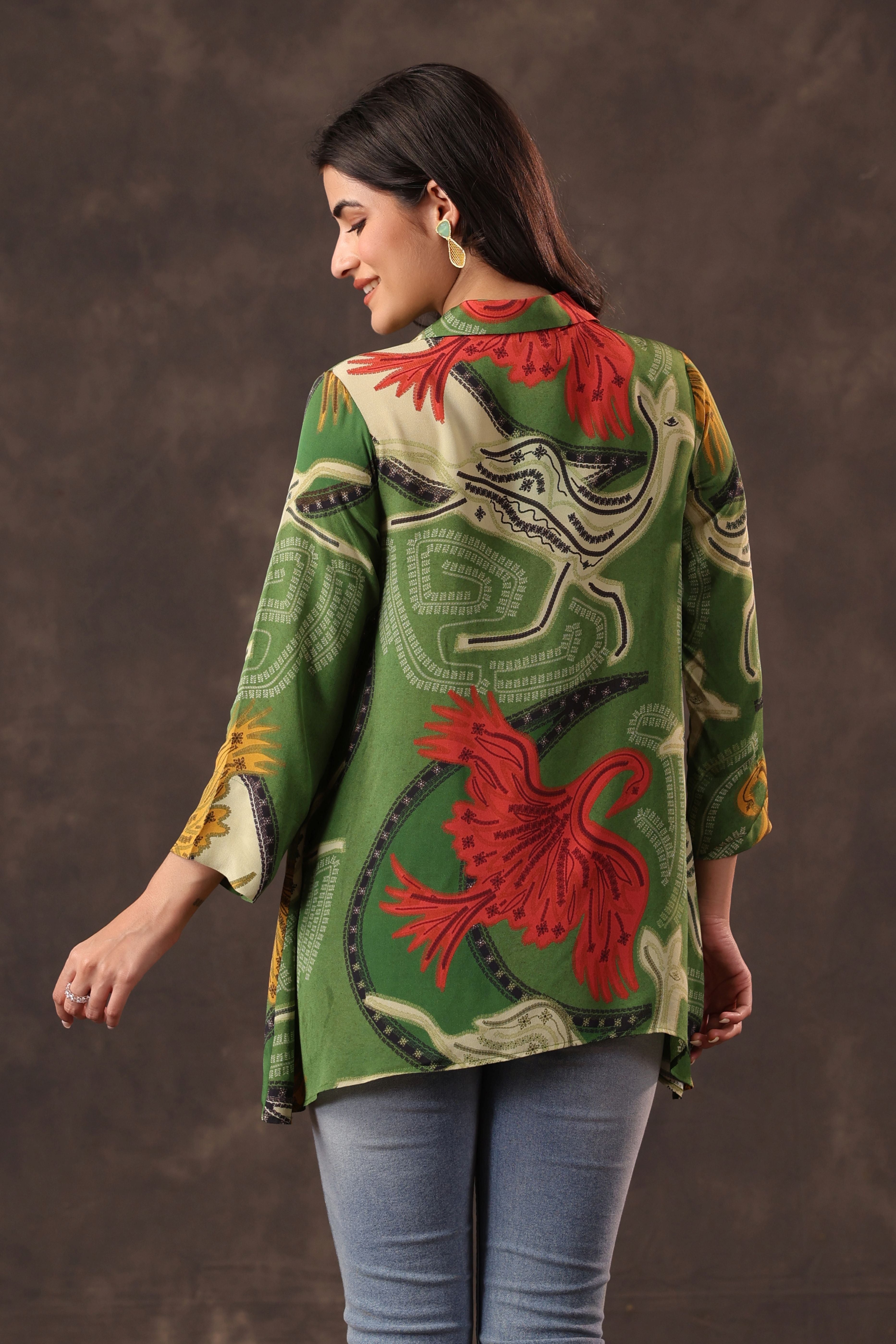 Sap Green Printed Crepe Silk Top