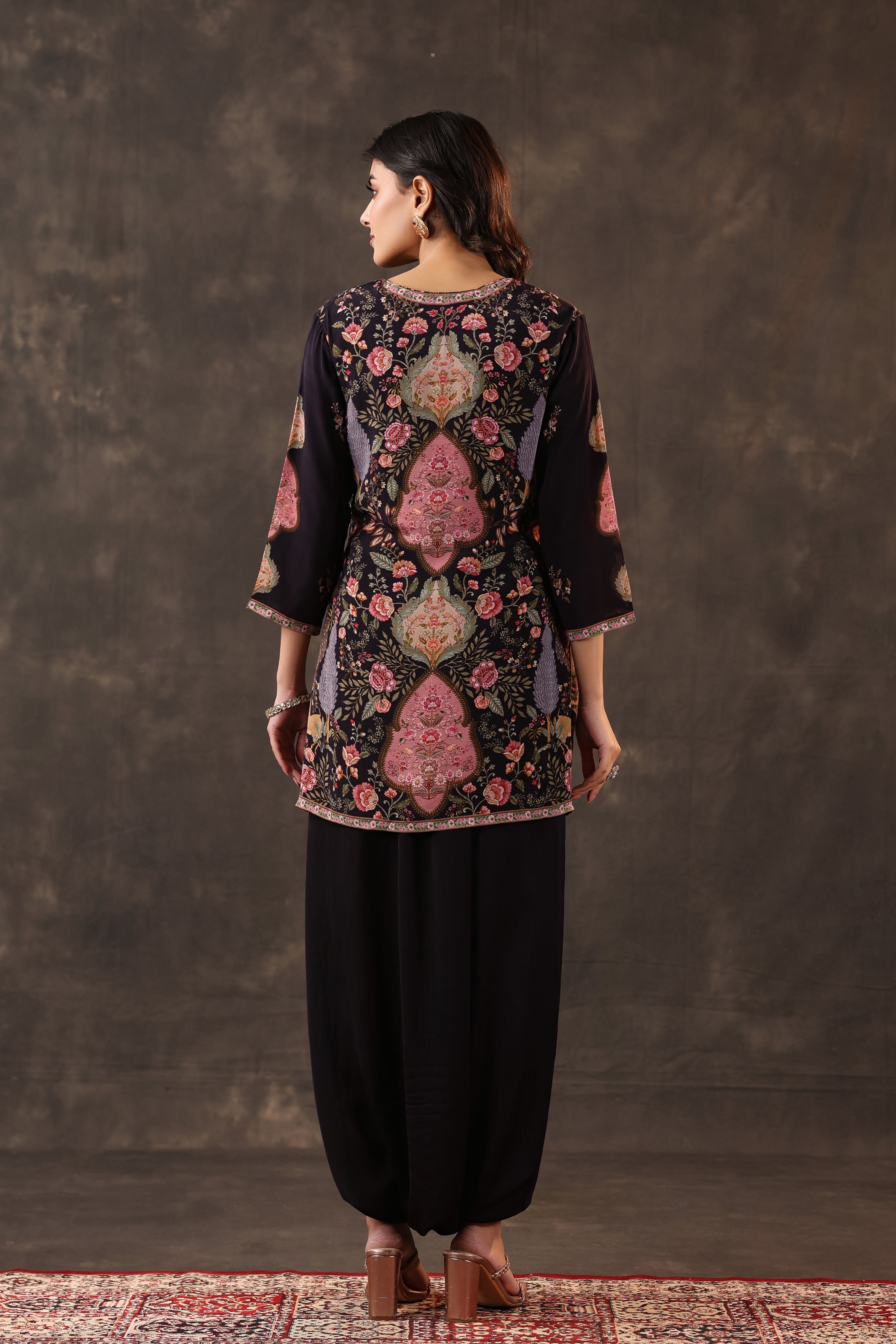 Midnight Rose Printed Crepe Silk Dhoti Set