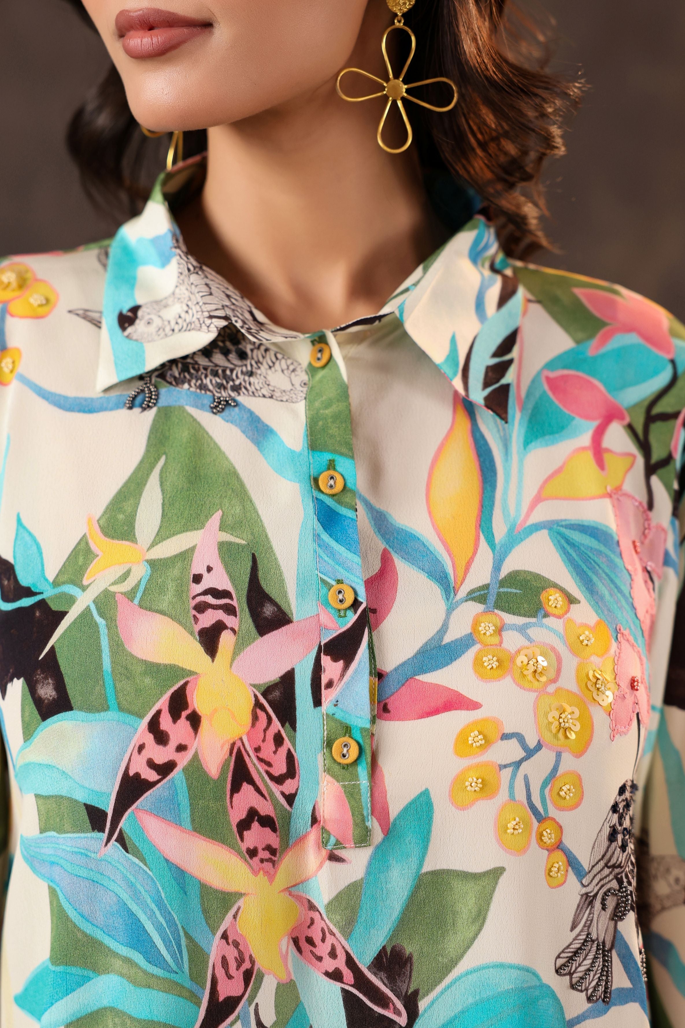Azure Paradise Printed Crepe Silk Top