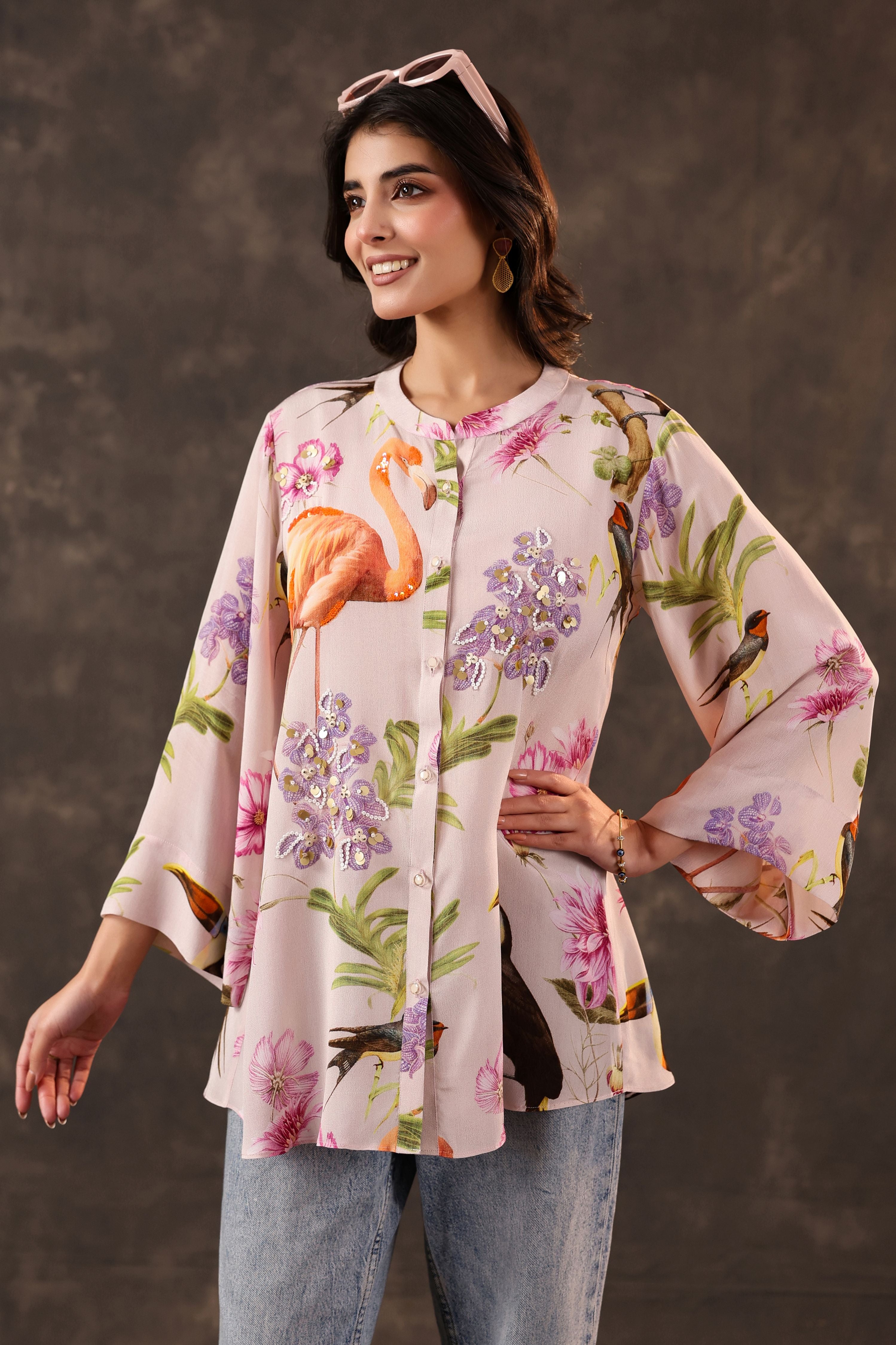 Dusty Pink Printed Crepe Silk Top
