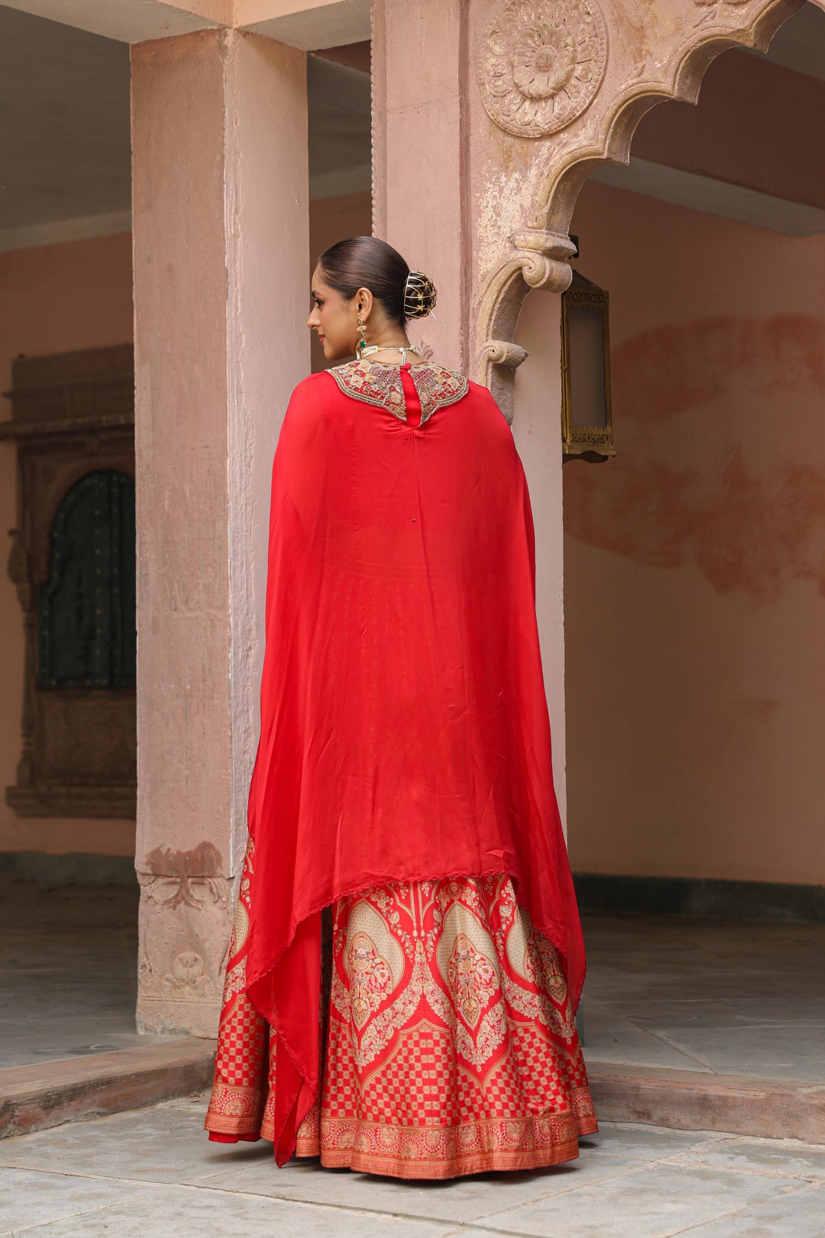 Regal Red Embellished Organza Silk Lehenga Set