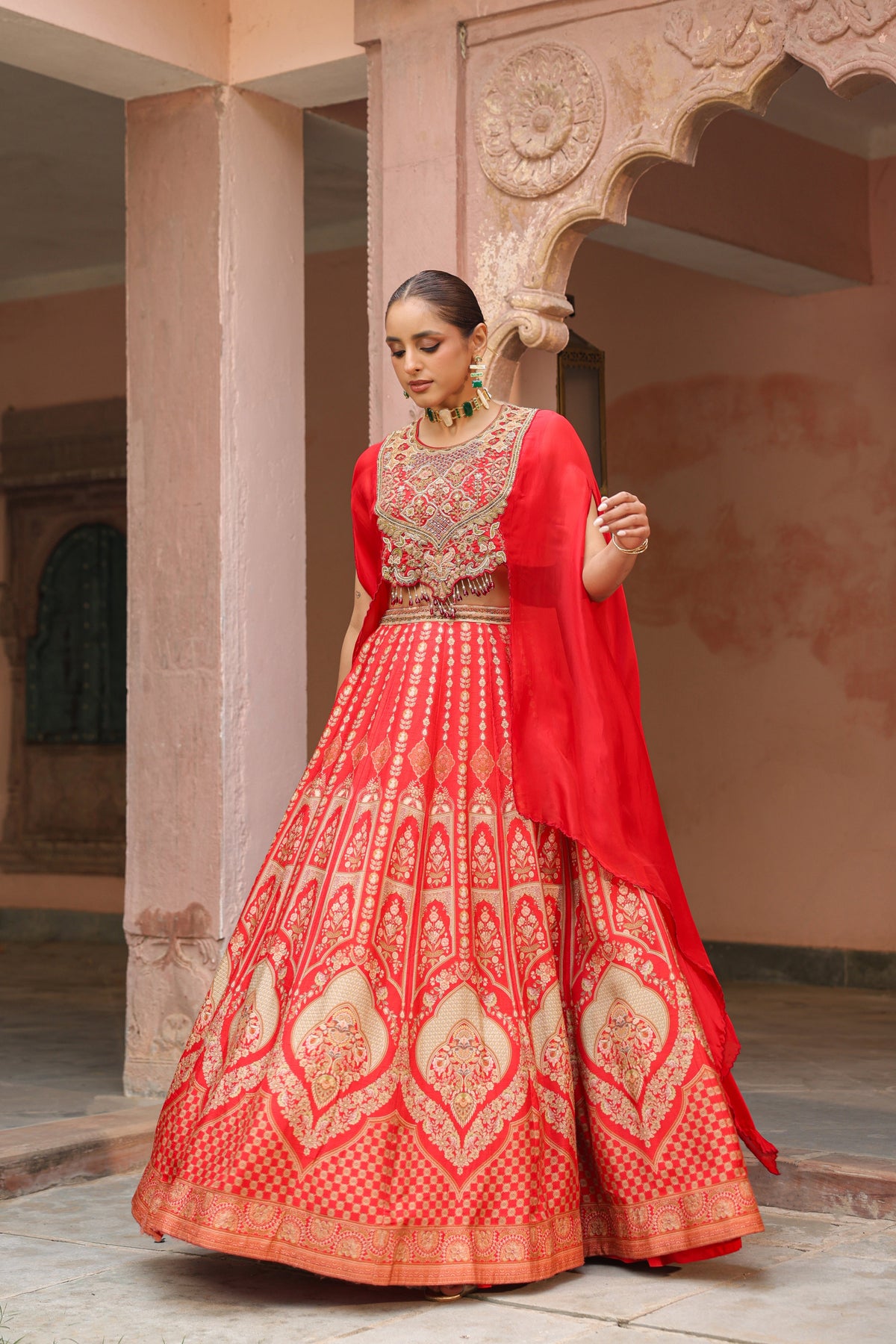 Regal Red Embellished Organza Silk Lehenga Set