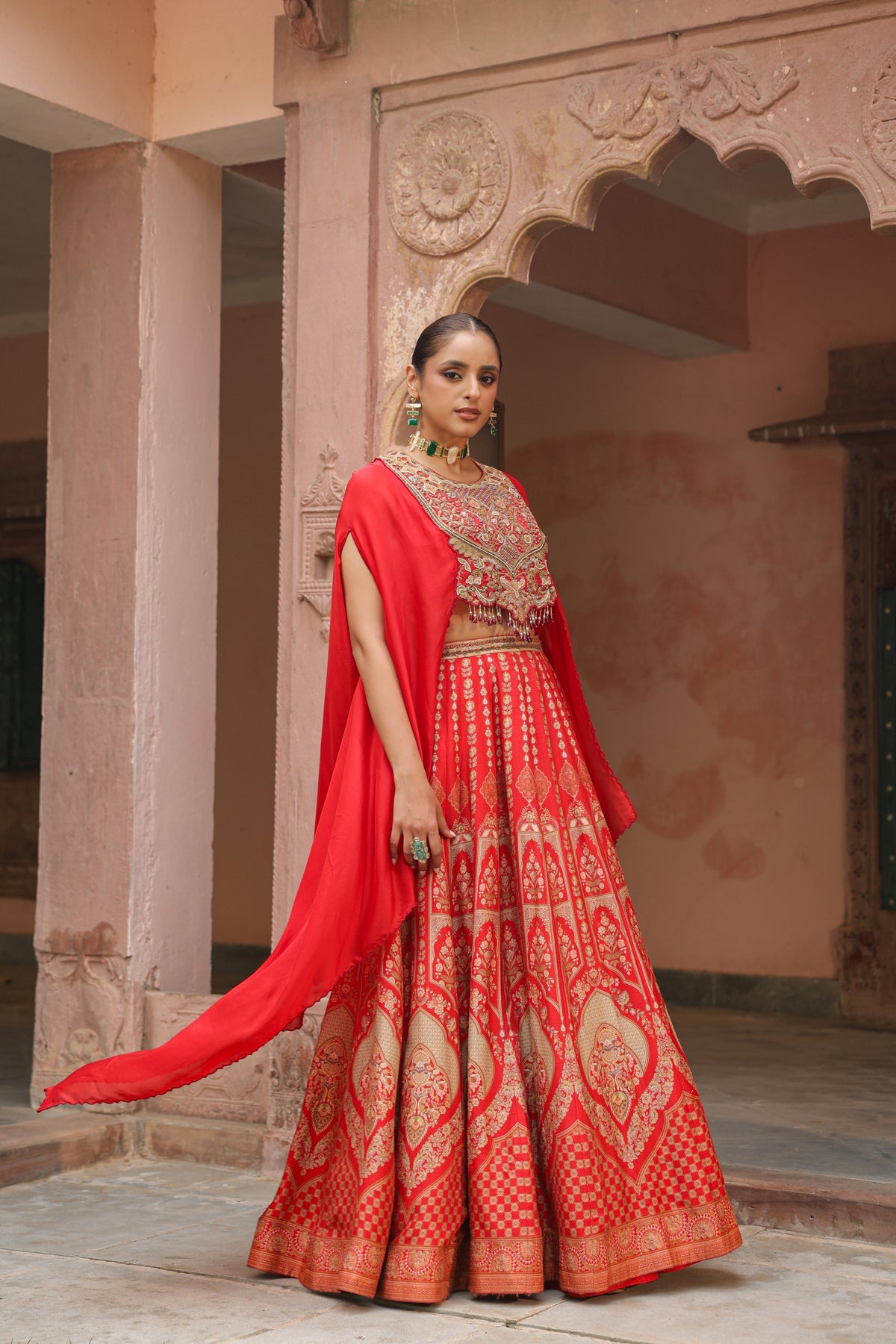 Regal Red Embellished Organza Silk Lehenga Set