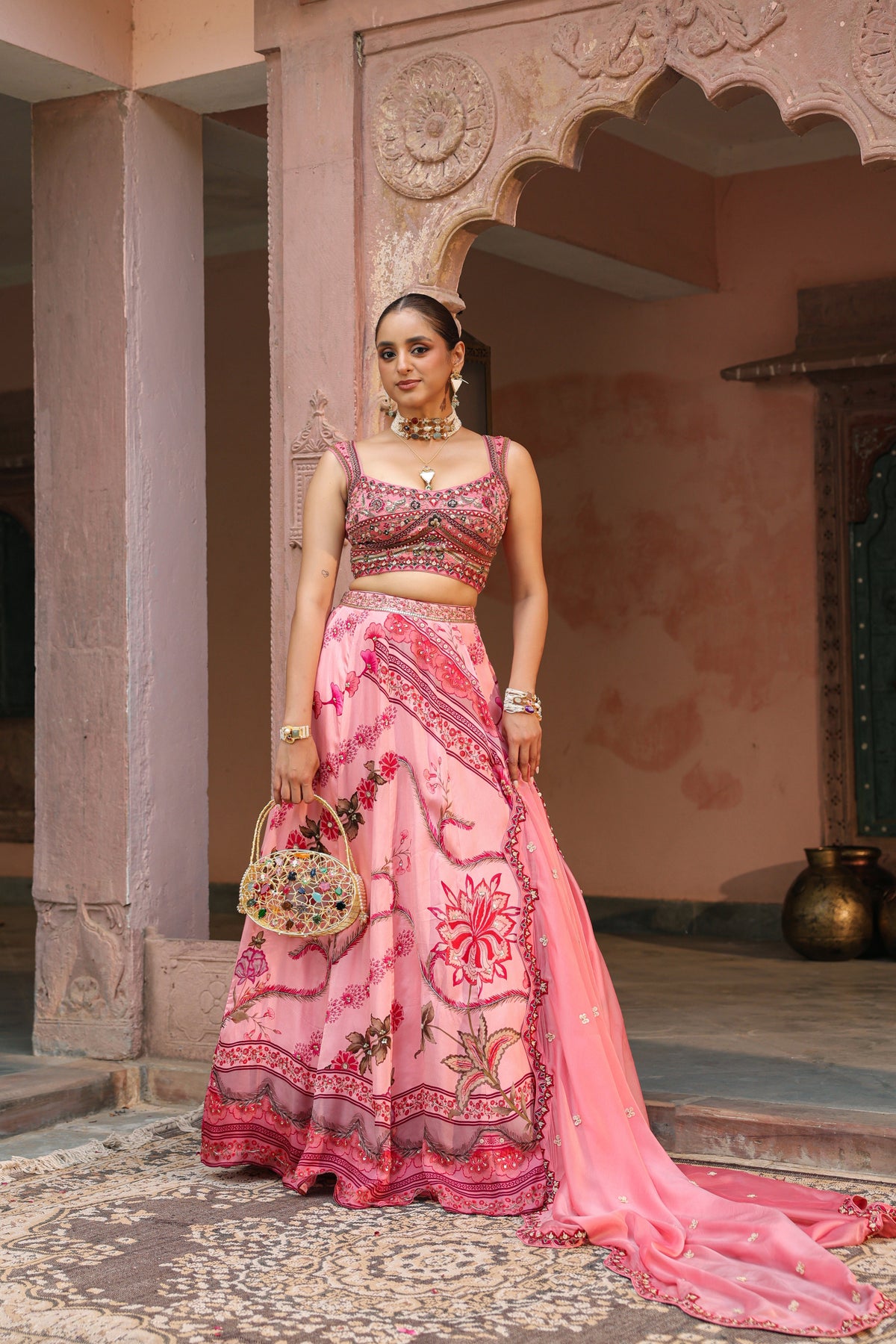 Rose Dust Embellished Organza Silk Lehenga Set