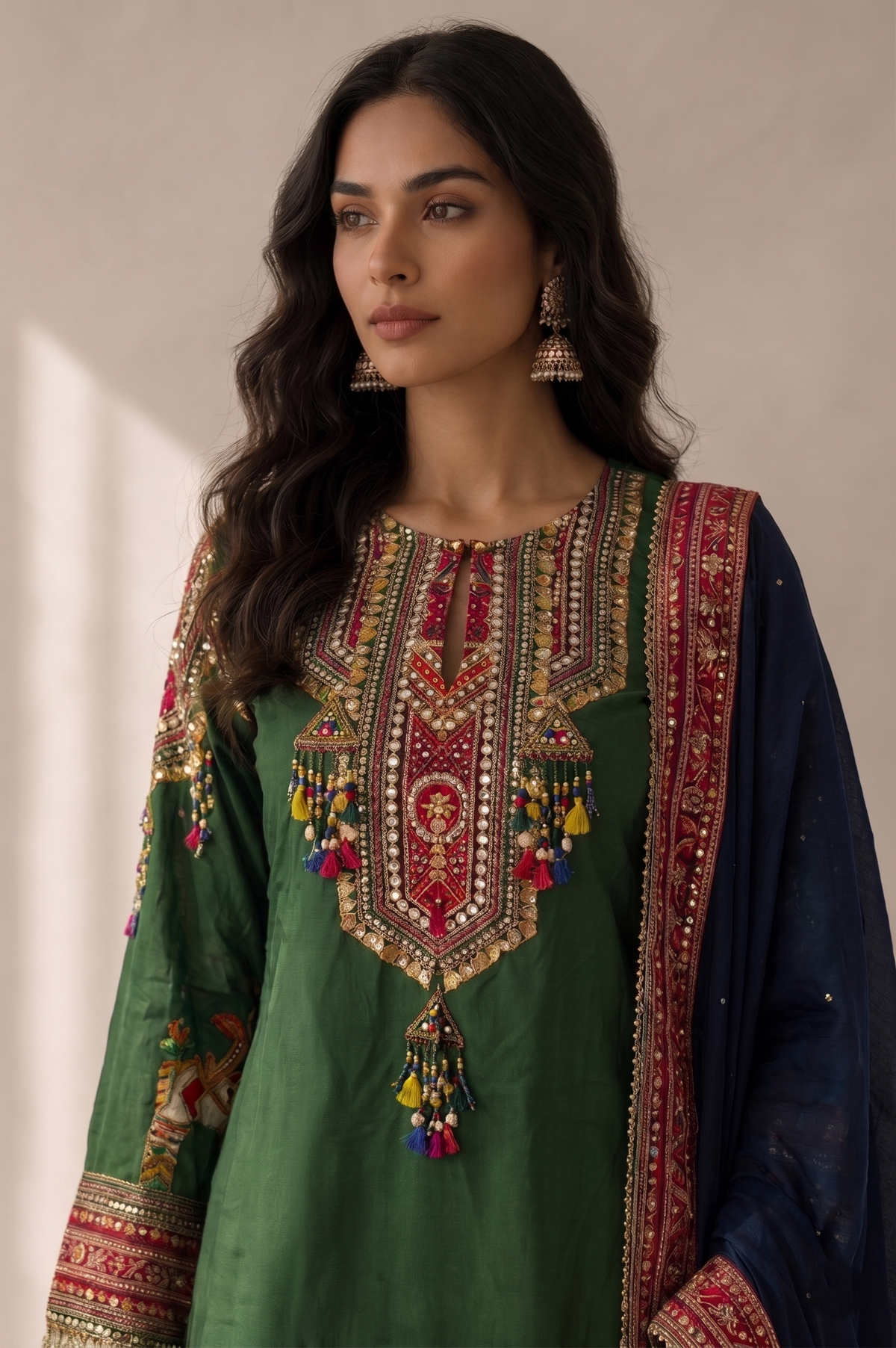 Forest Moss Green Embellished Crepe Silk Sharara Set