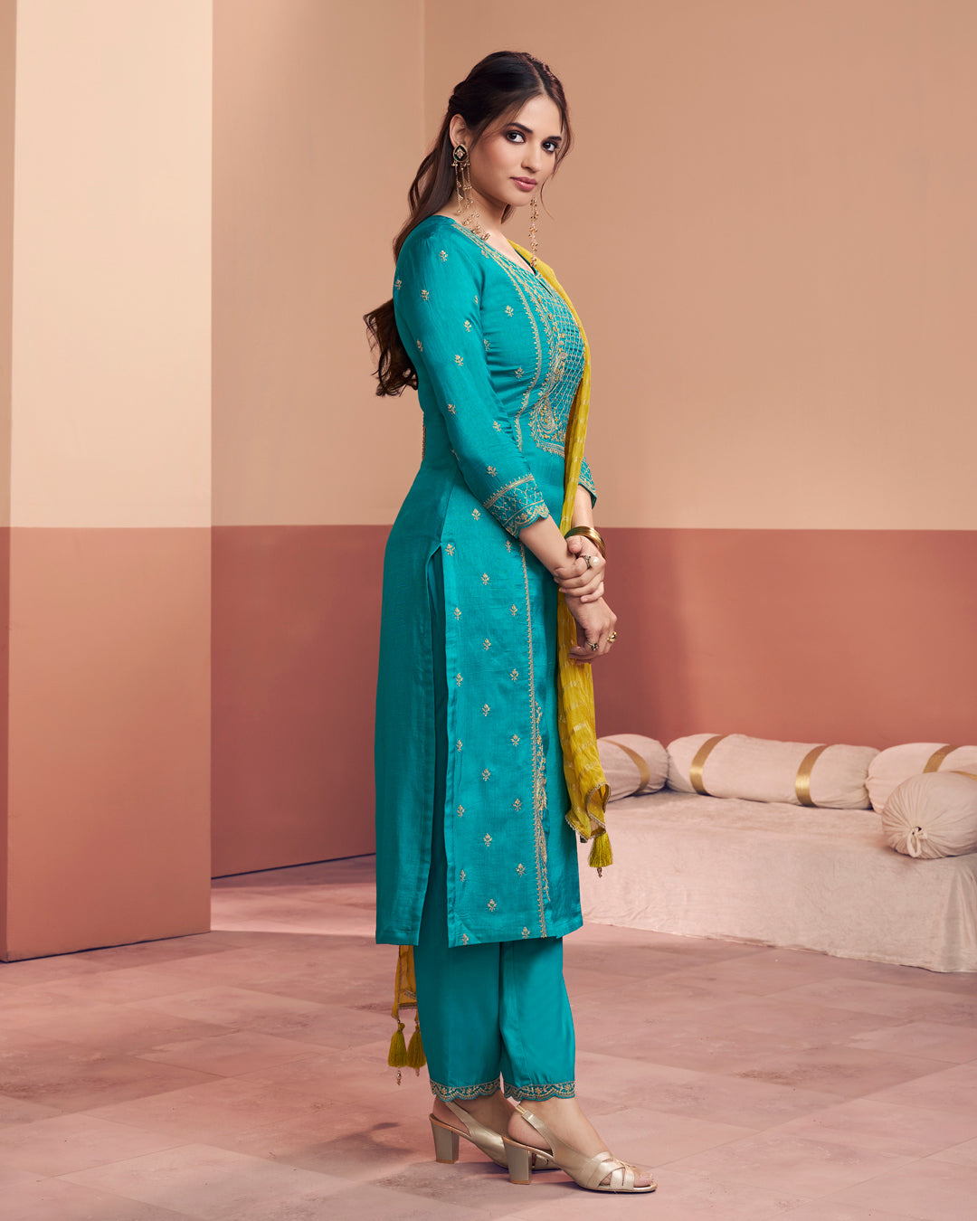 Cerulean Sun-Grace Embellished Dola Silk Pant Set