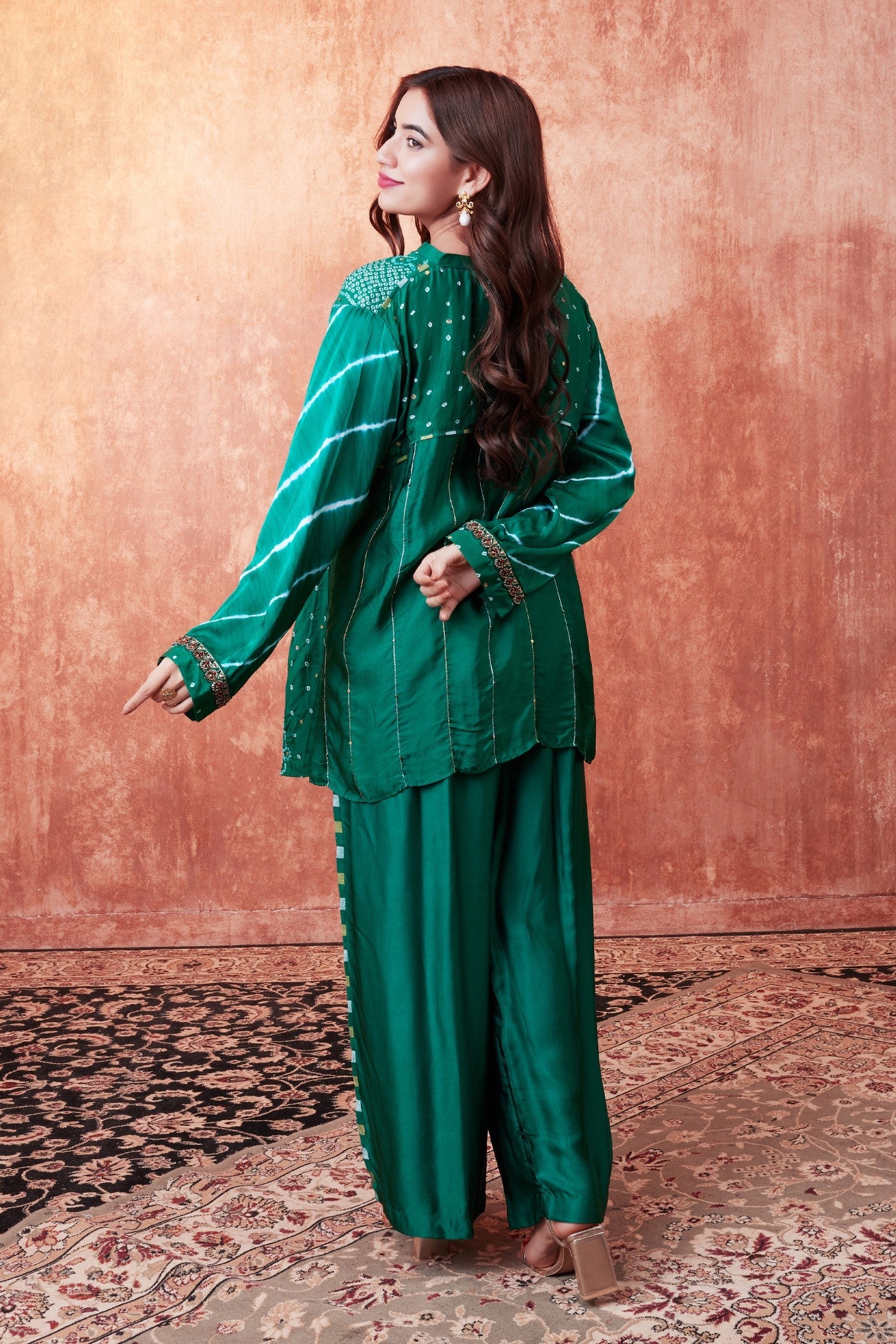 Teal Blue Bandhej Tie Dyed Palazzo Set