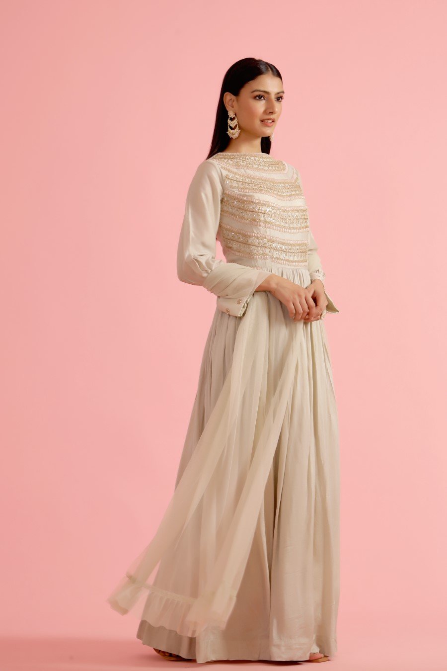 Powder Green Hand Embroidered Anarkali Set