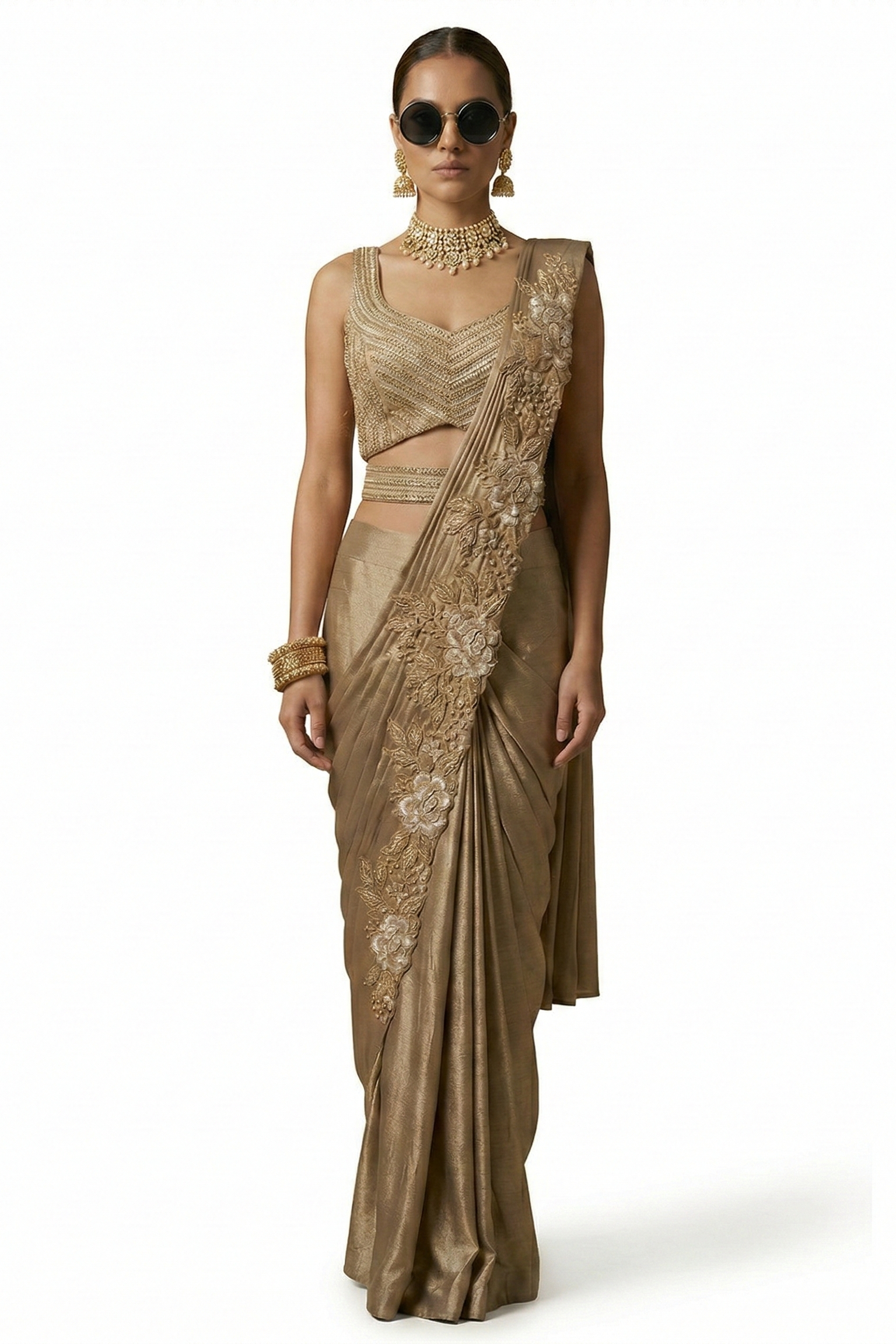 Bronze Muse Embellished Premium Silk Drapped Saree