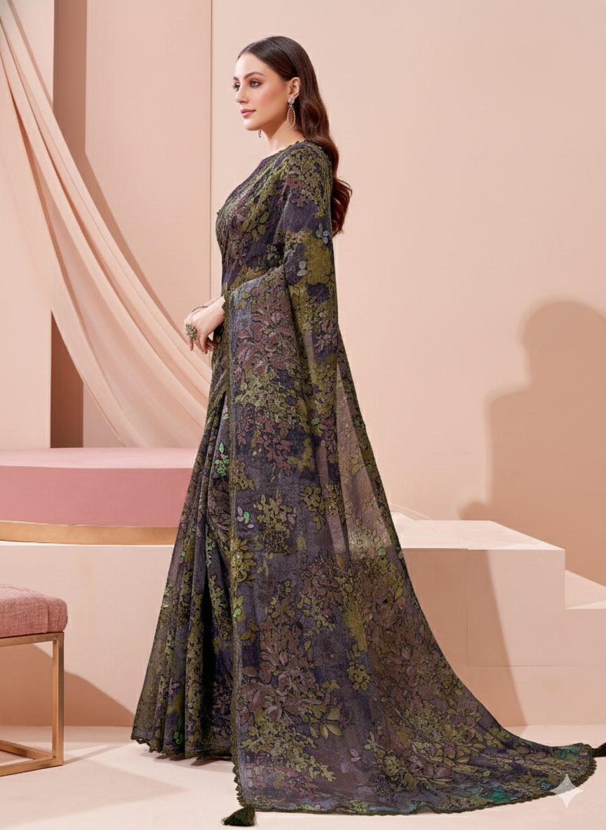 Deep Purple Embellished Premium Silk Saree