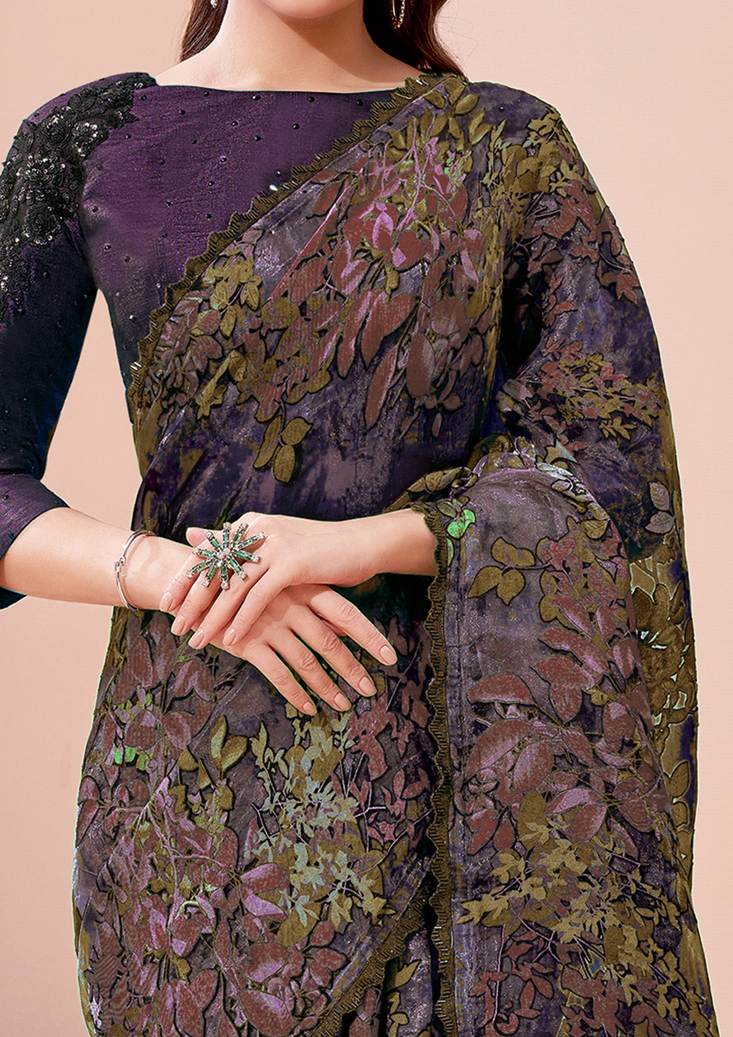 Deep Purple Embellished Premium Silk Saree