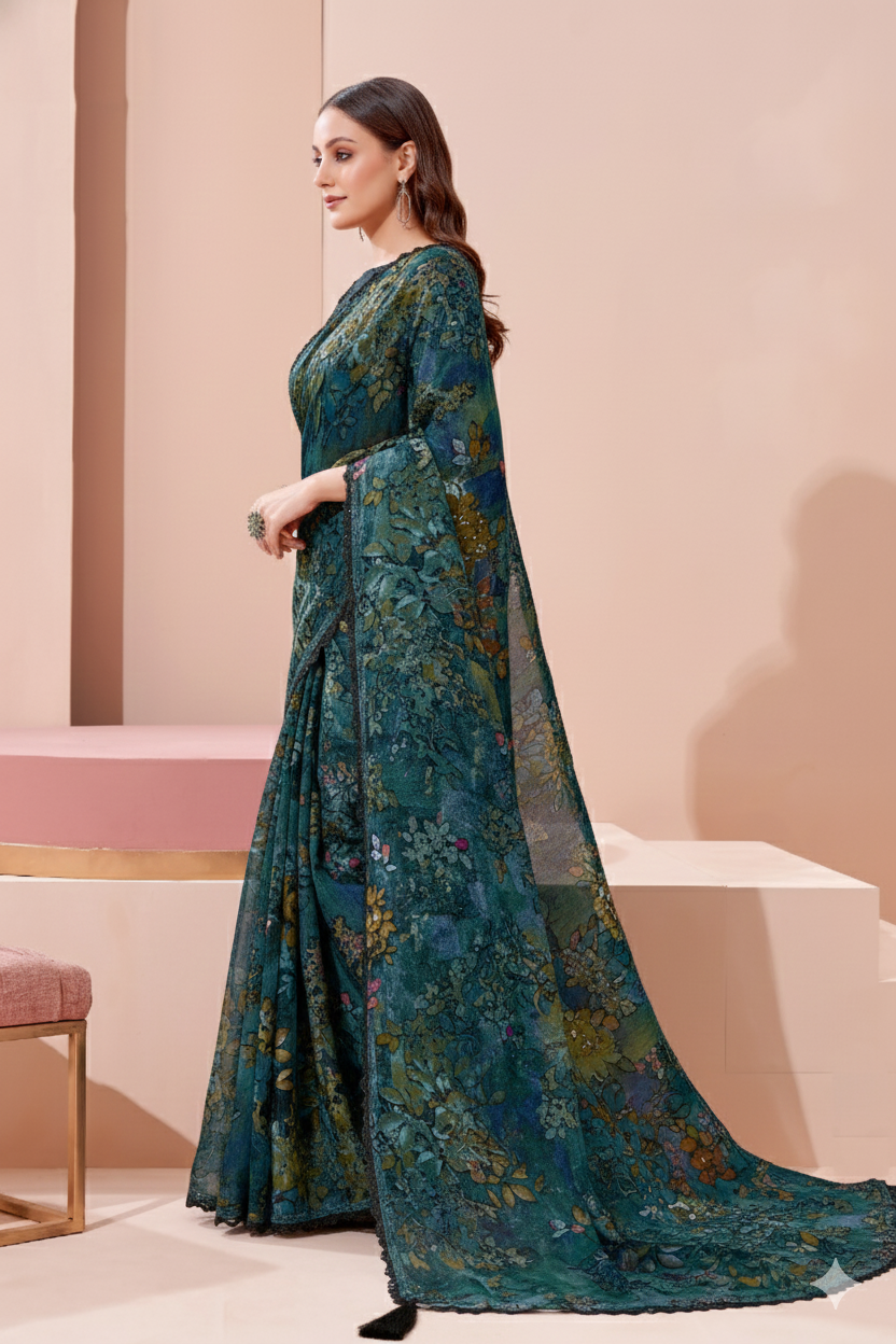 Deep Blue Embellished Premium Silk Saree