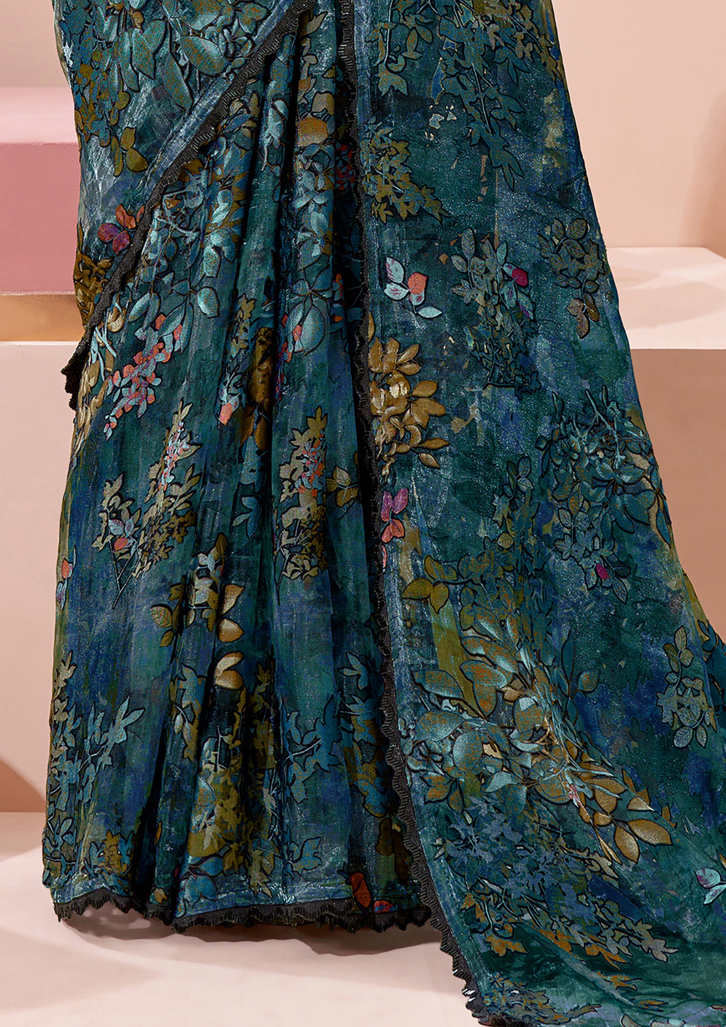 Deep Blue Embellished Premium Silk Saree