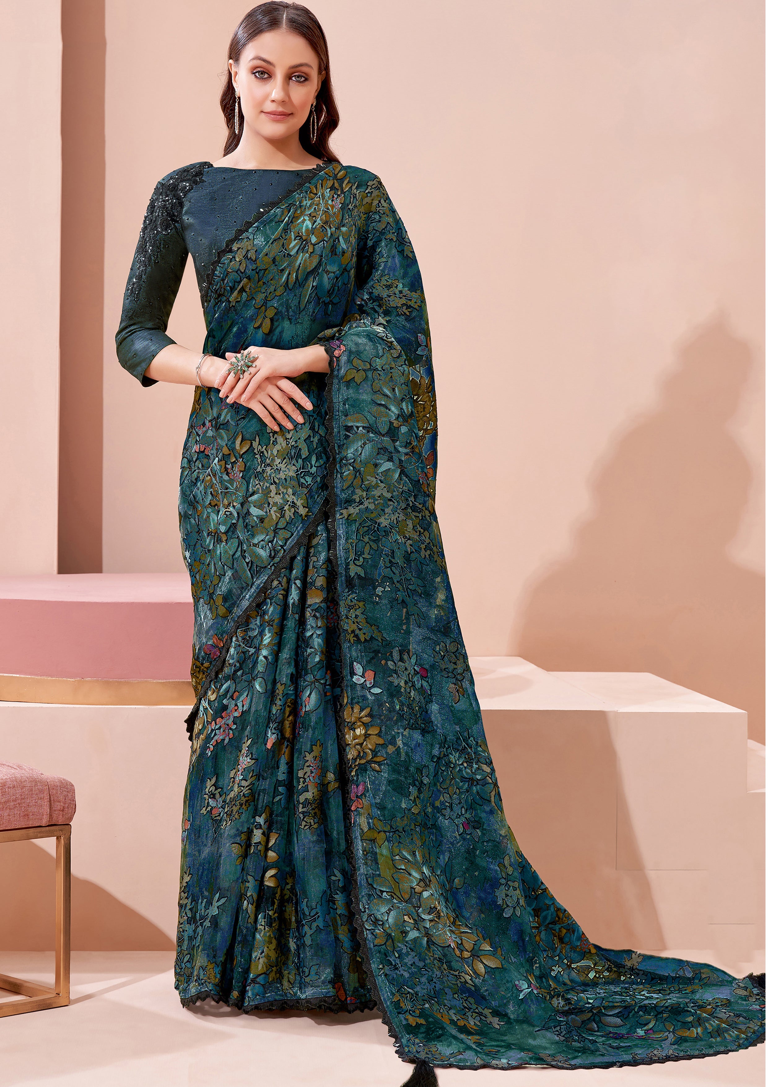 Deep Blue Embellished Premium Silk Saree